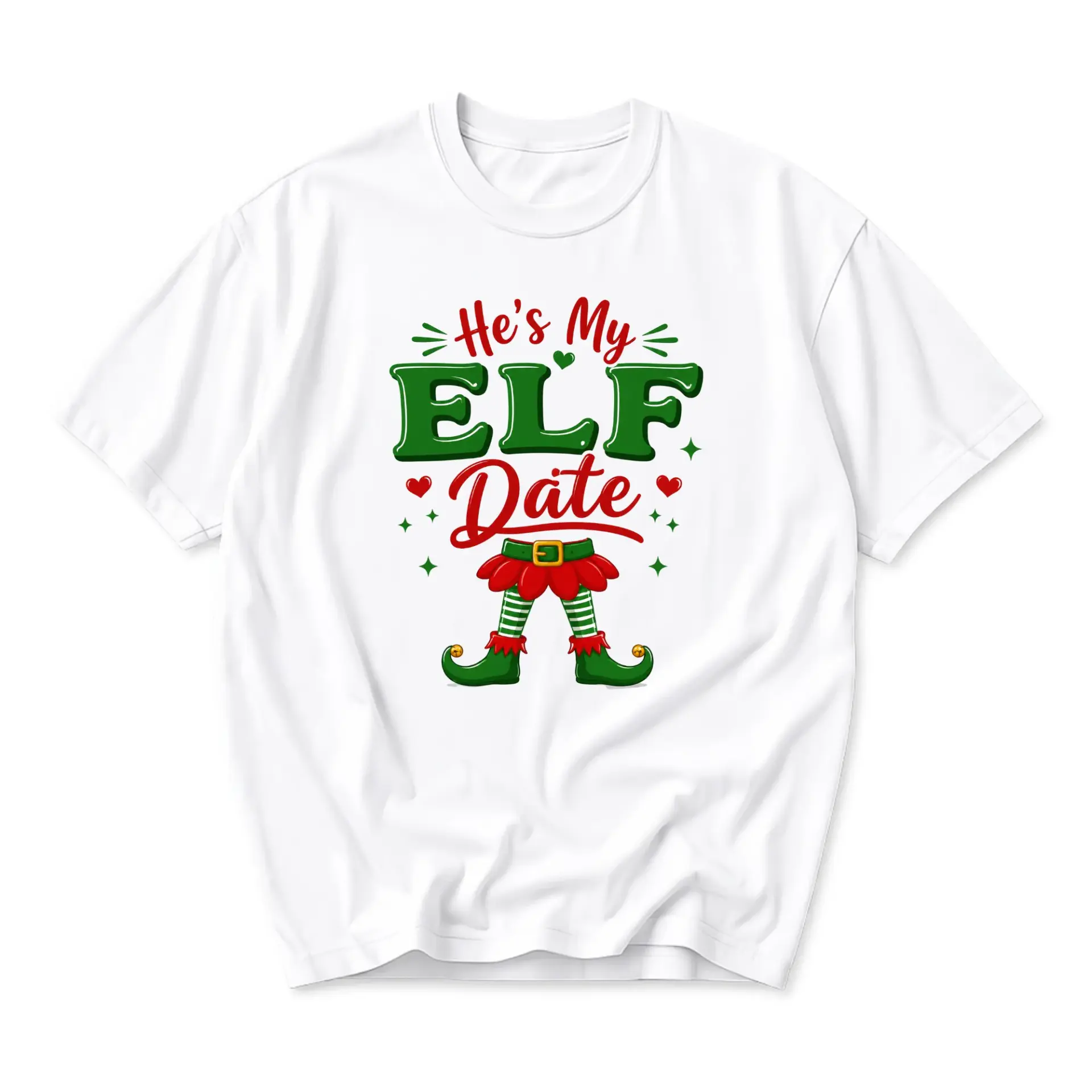 Funny Shirt He Is My Elf Date Graphic Tee Unisex Holiday Crew Neck Short Sleeve Casual Cotton Blend Top Apparel