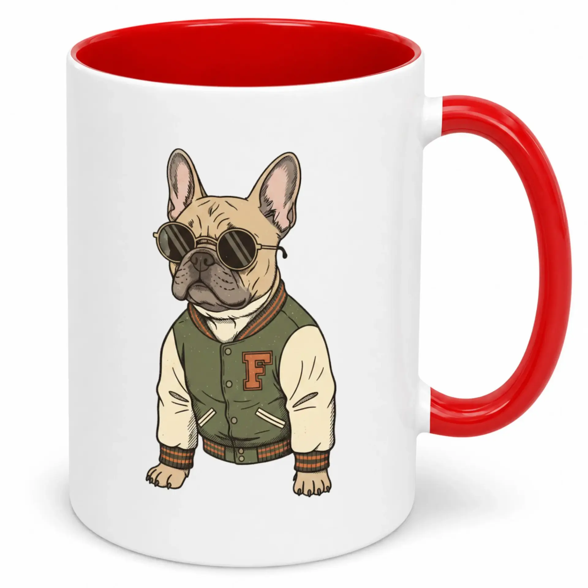 Funny Coffee Mug with Sunglasses and Letterman Jacket Design Unique Ceramic Cup for Dog Lovers Office Home Kitchen Decor Gift Idea