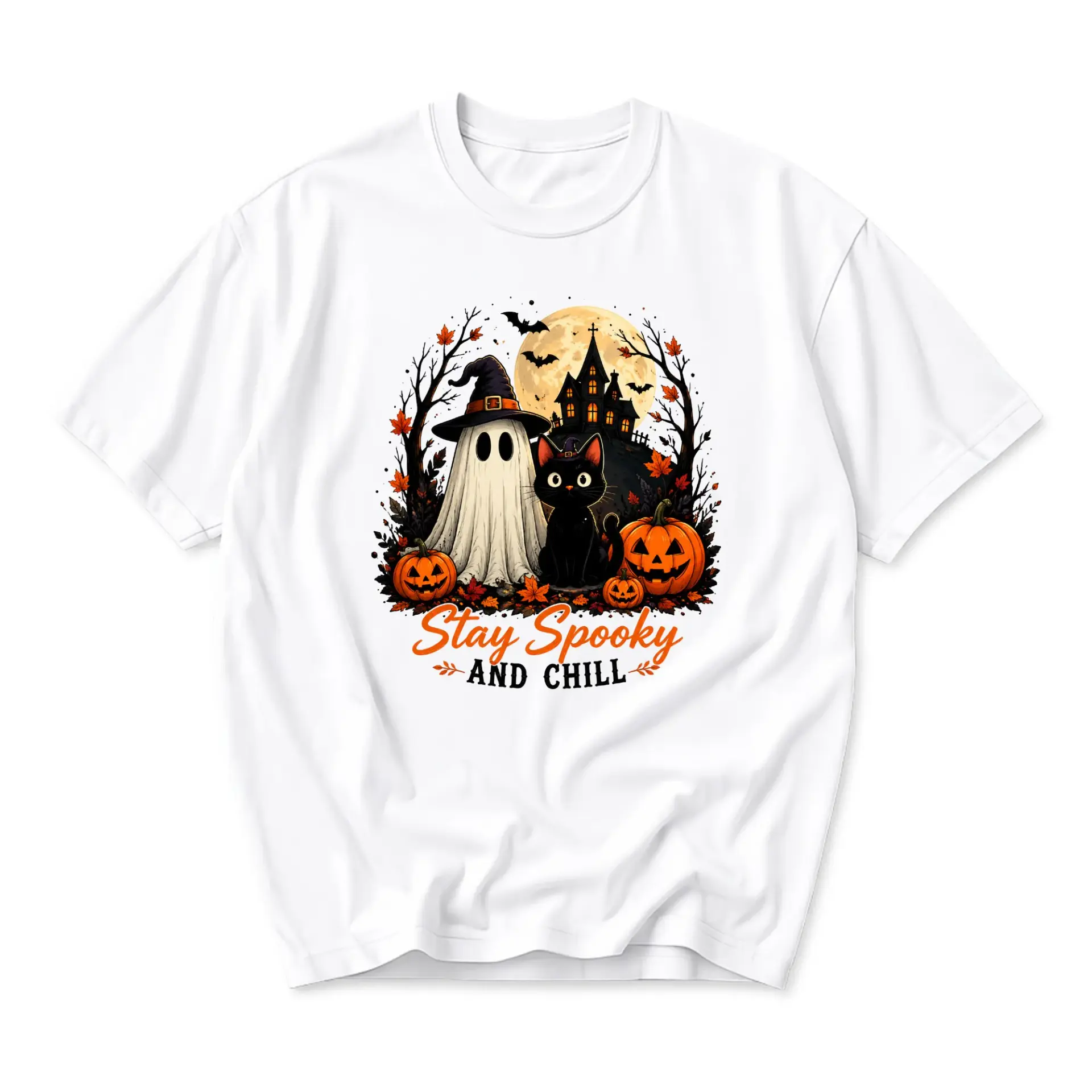 Graphic Tee Stay Spooky and Chill Unisex Halloween Shirt Casual Short Sleeve Crew Neck Comfortable Holiday Cotton Top