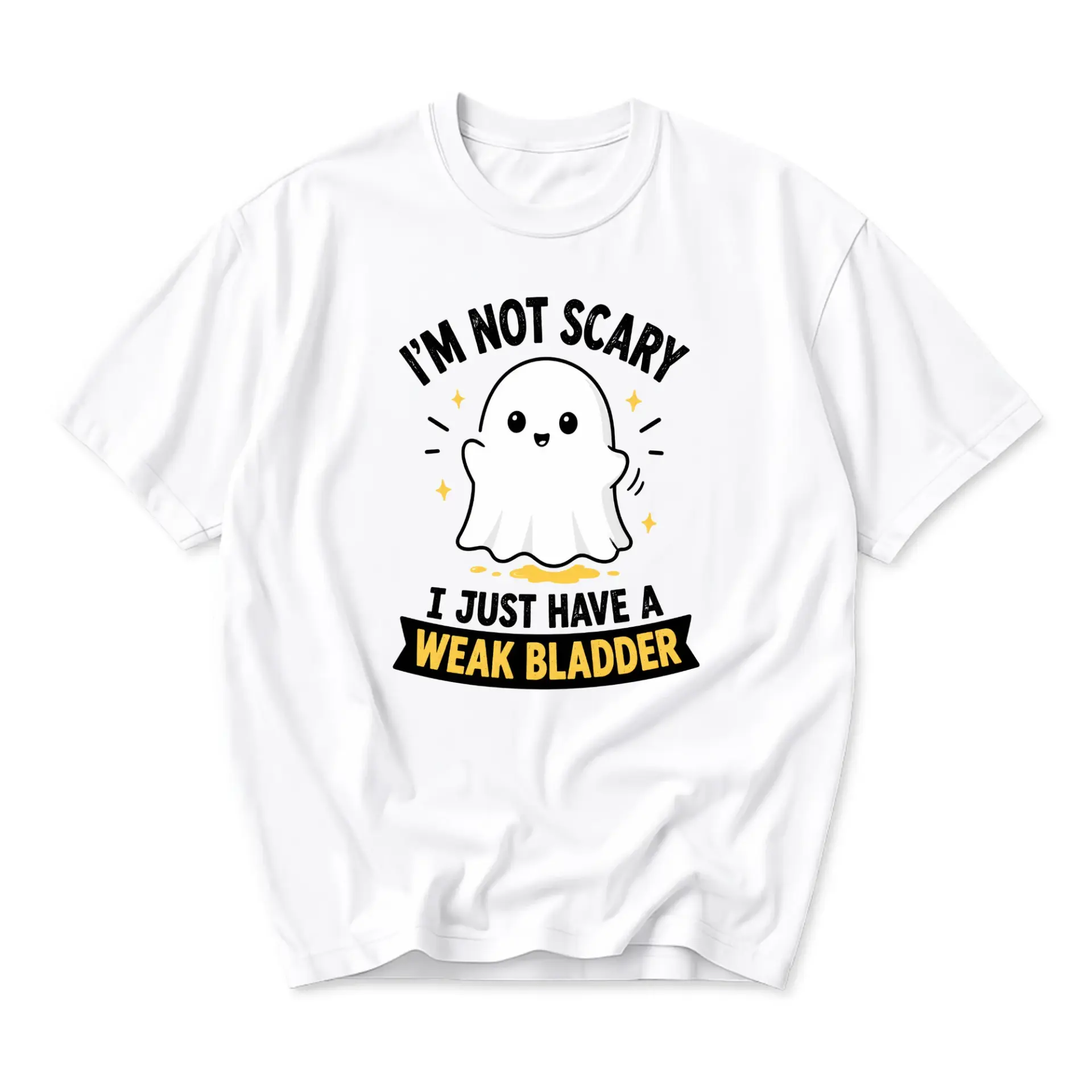 Funny Shirt I Am Not Scary I Just Have a Weak Bladder Graphic Tee Cute Ghost Illustration Unisex Crew Neck Apparel