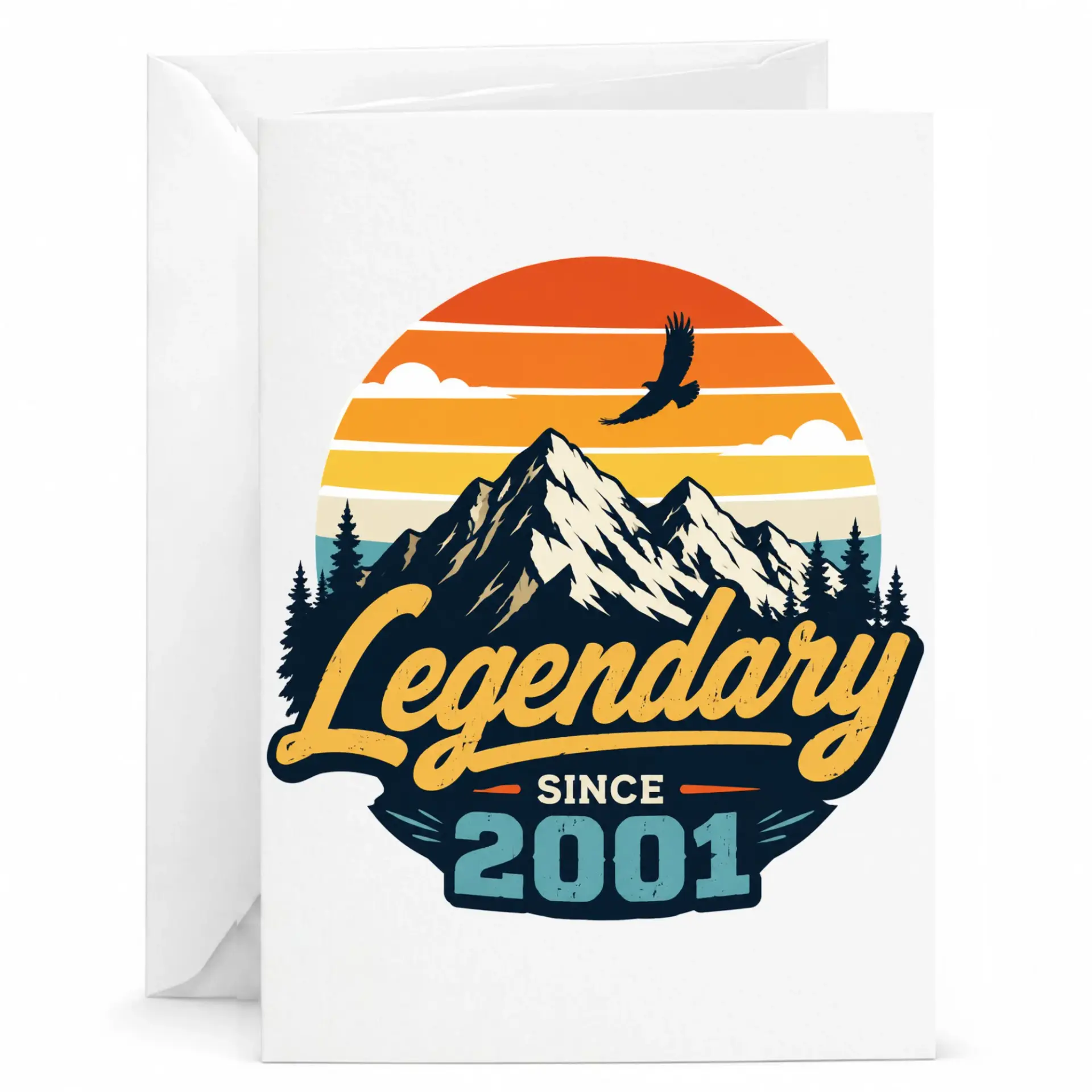 Birthday Card Legendary Since 2001 Vintage Mountain Sunset Greeting Card for Special Milestone Celebration and Milestone
