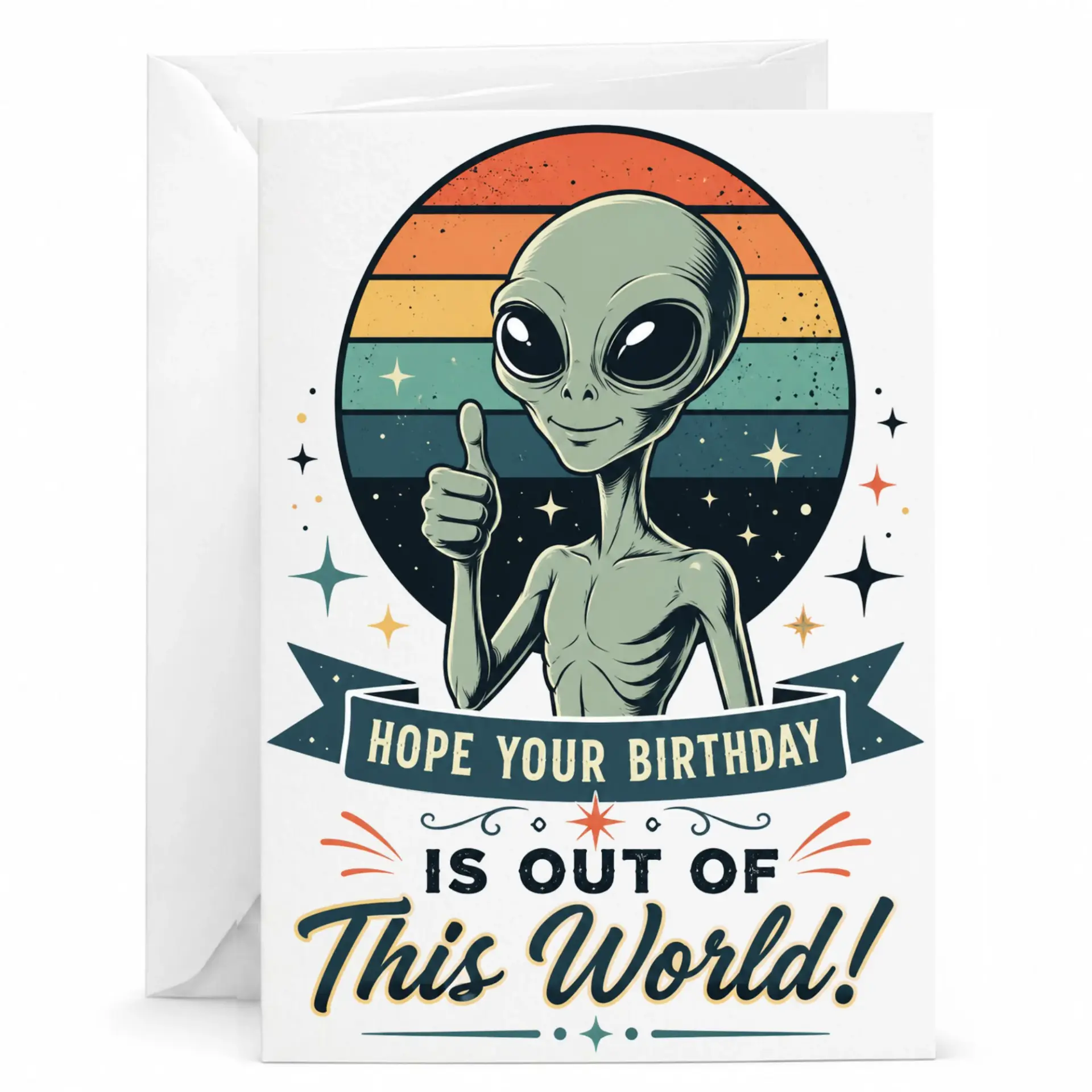 Funny Birthday Card Out of This World Greeting with Envelope for Enthusiasts and Fiction Fans
