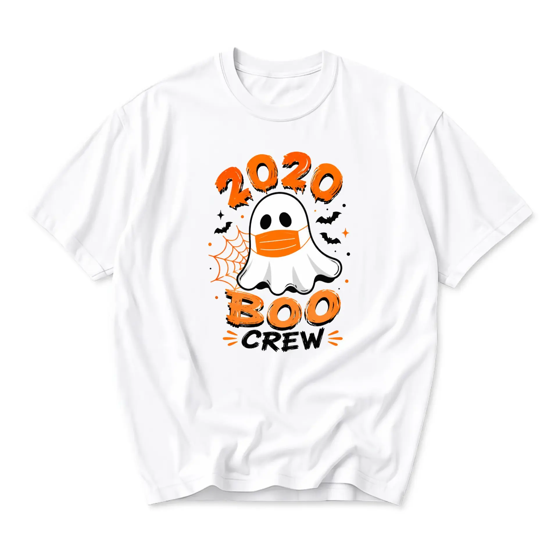 Funny Shirt 2020 Boo Crew Ghost Wearing Mask Halloween Graphic Unisex Crew Neck Casual Everyday Printed T-Shirt