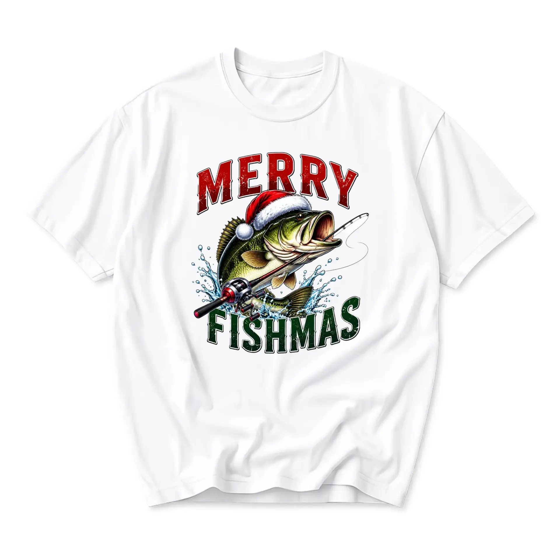 Funny Shirt Merry Fishmas Holiday Graphic Tee Featuring a Fish with a Santa Hat for Enthusiastic Anglers