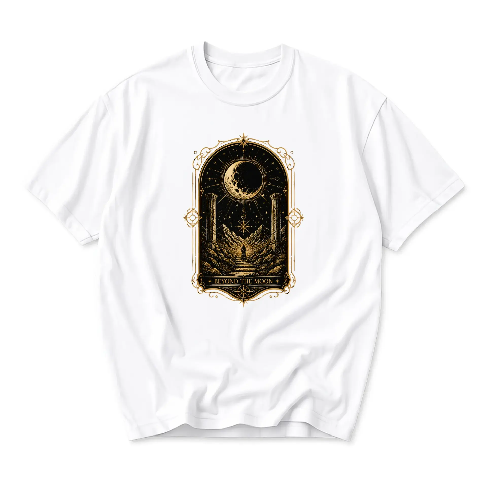 Graphic Tee Beyond the Moon Celestial Art Print Unisex Casual Crew Neck T-Shirt Short Sleeve Cotton Everyday Top