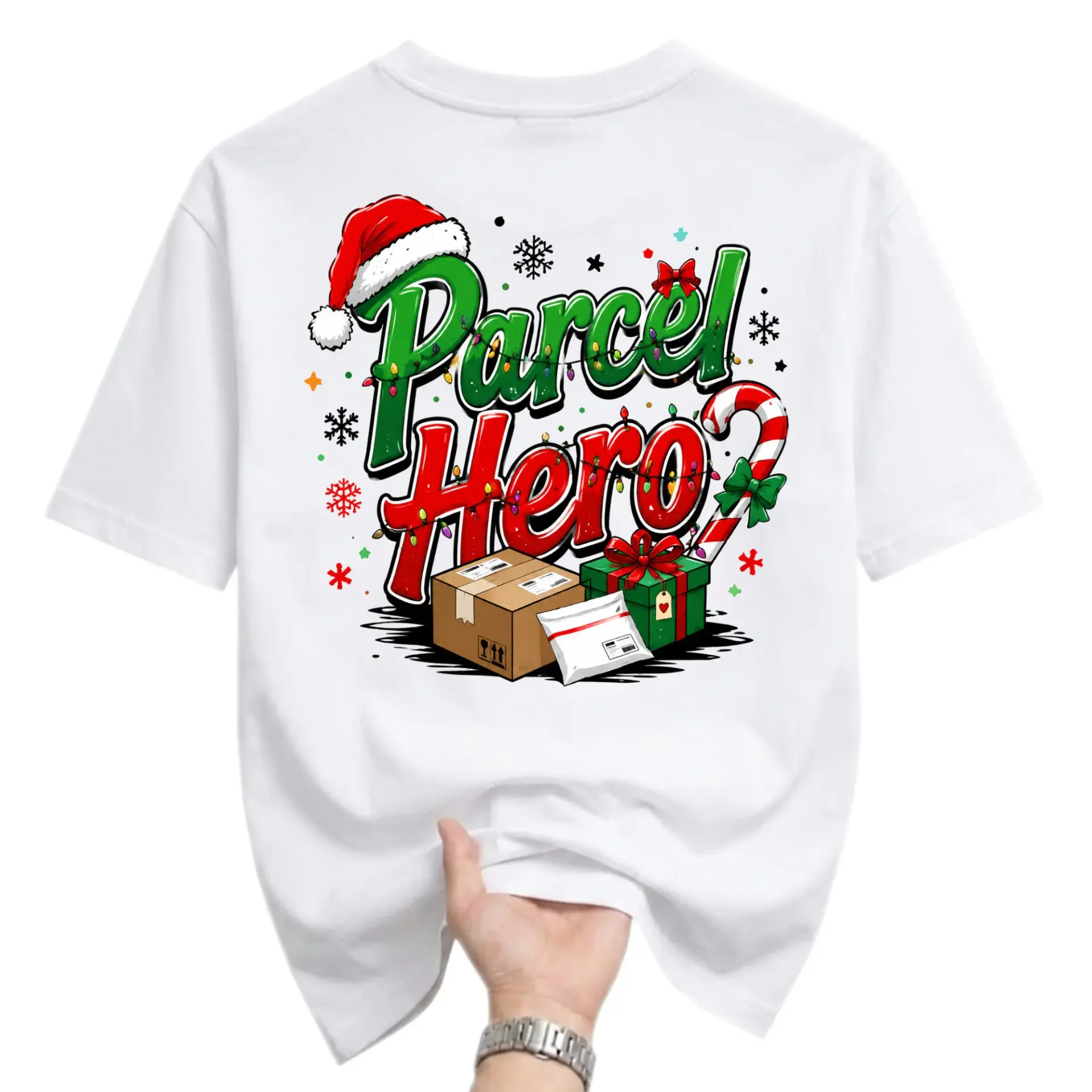 Graphic Tee Parcel Hero Christmas Holiday Delivery Worker Unisex Crew Neck Short Sleeve Casual Cotton Blend Shirt