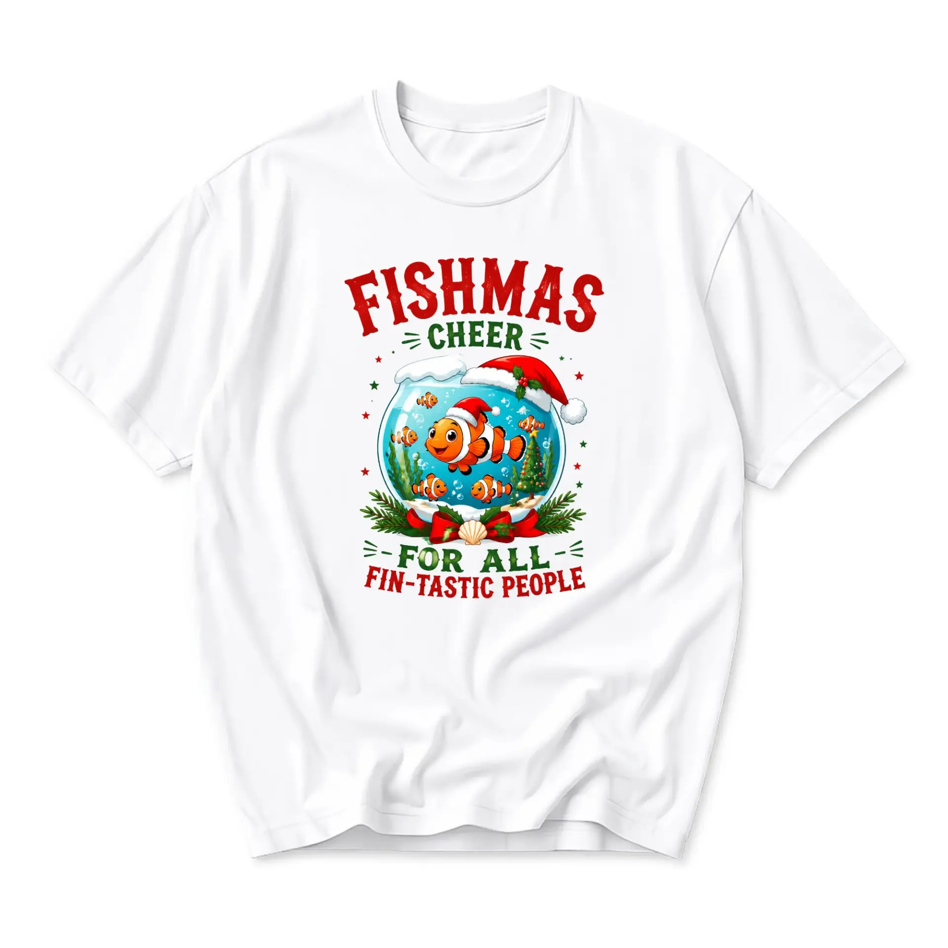 Funny Shirt Fishmas Cheer for All Fin-Tastic People Graphic Tee Holiday Sea