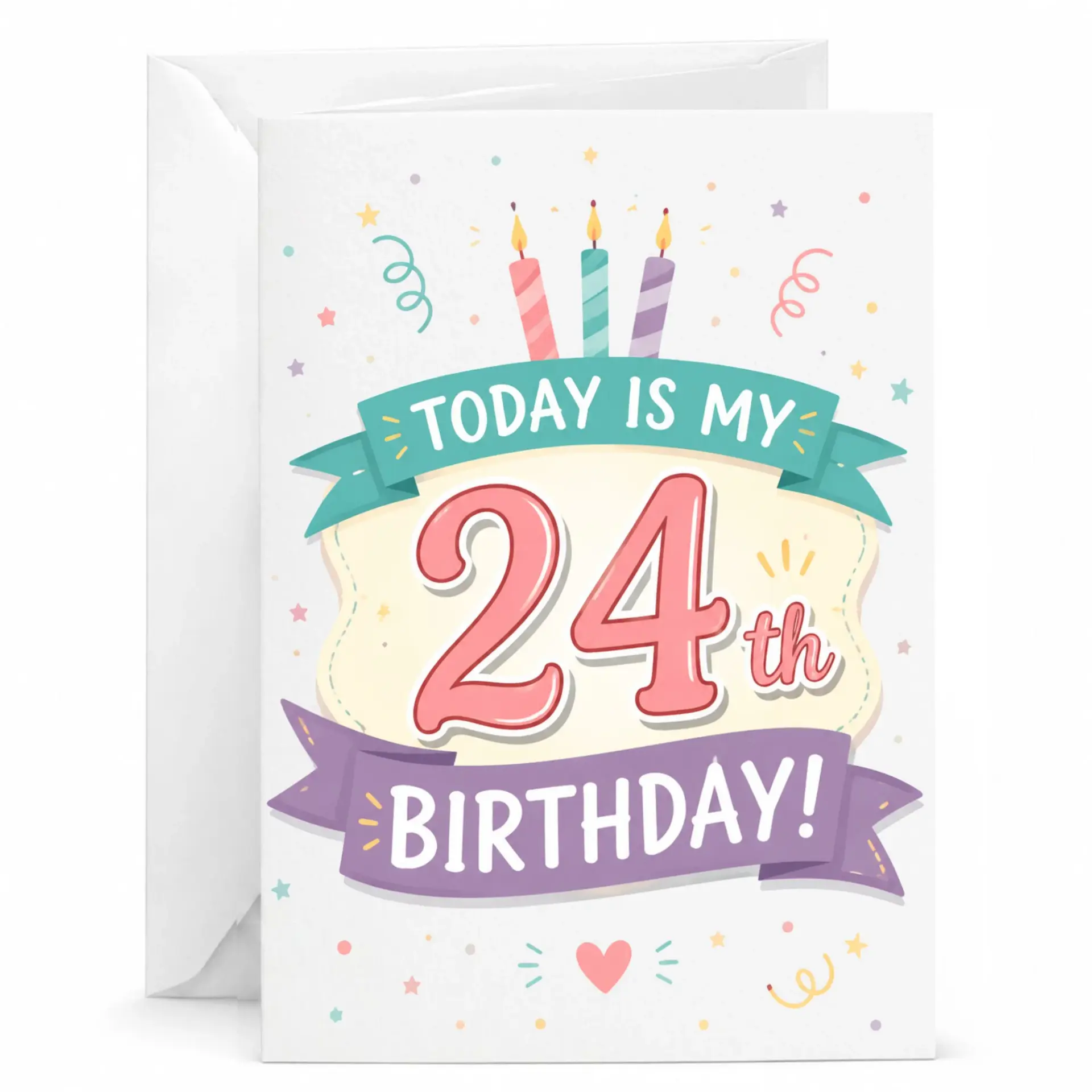 Birthday Card for 24th Birthday Celebration Funny Pastel Theme Greeting Card with Envelope for Friends and Family