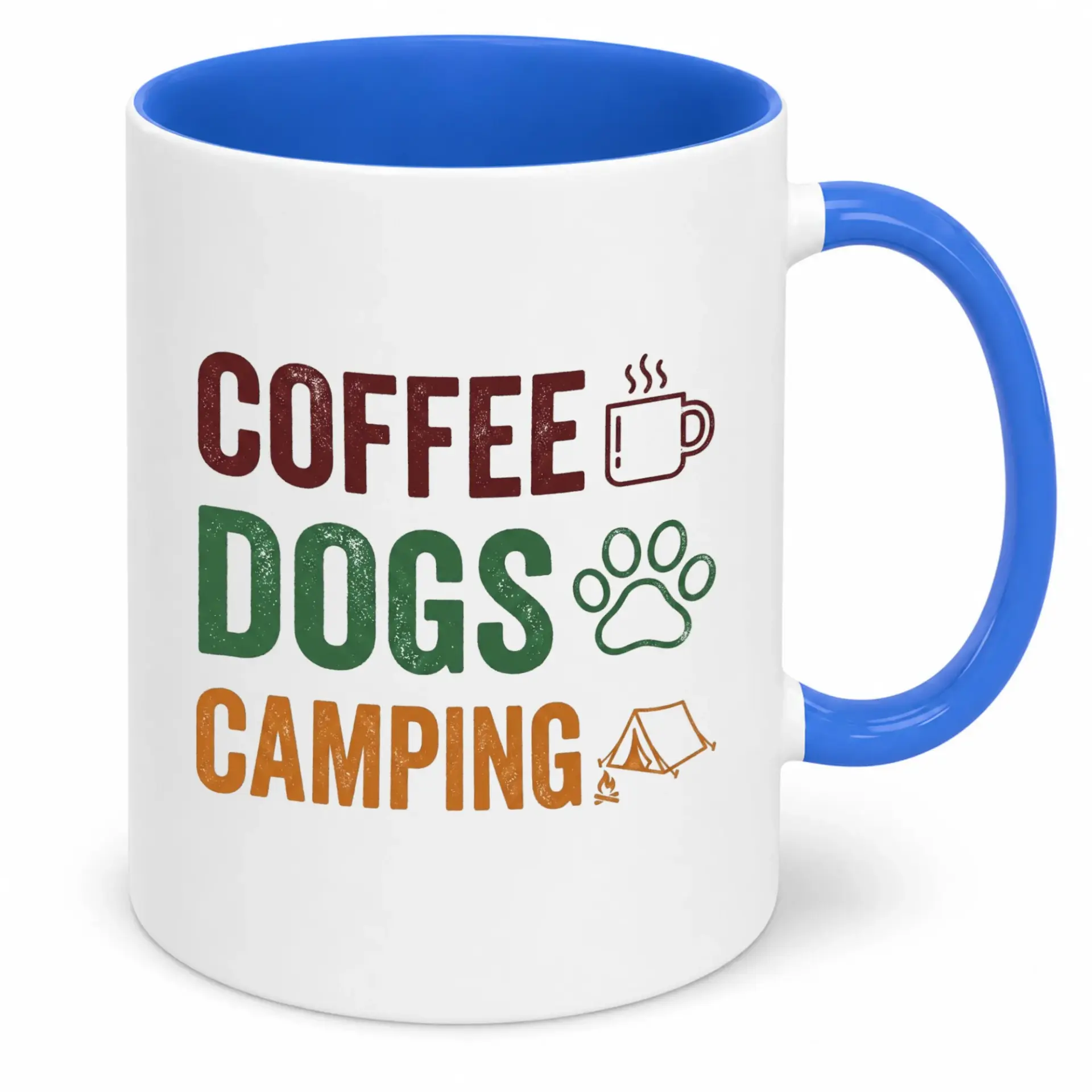 Funny Coffee Mug for Dog Owners and Camping Enthusiasts, Two-Tone Ceramic Beverage Cup with Rustic Coffee Dogs Camping Print Design