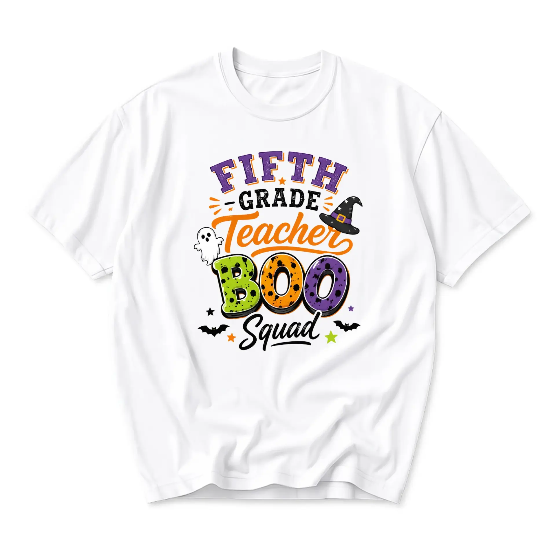 Graphic Tee Fifth Grade Teacher Boo Squad Shirt Halloween Holiday Apparel for Educators Unisex Casual Crew Neck Top