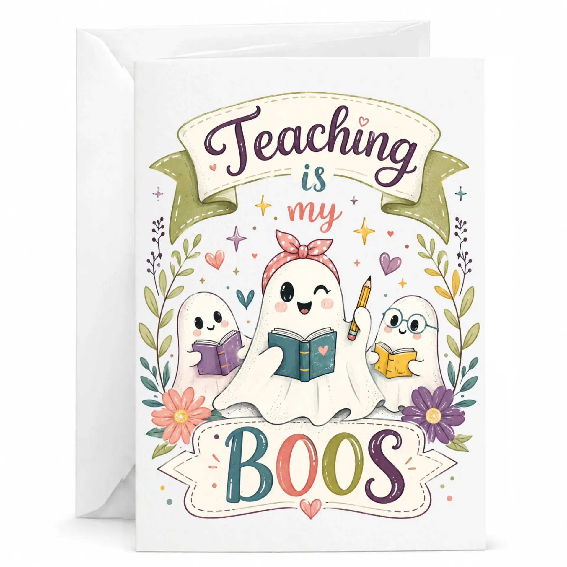 Funny Pun Greeting Card Teaching Is My Boos Design for Appreciation and with Included White Envelope