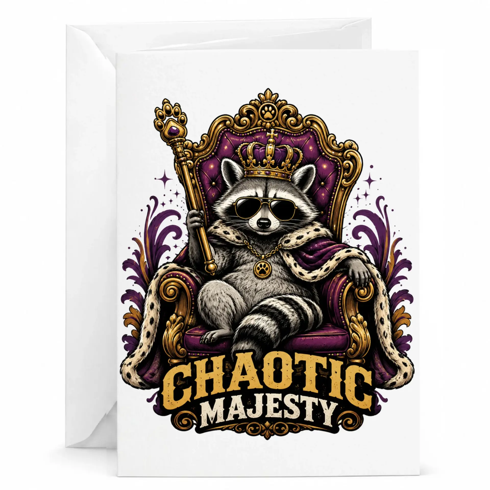 Funny Raccoon Birthday Card Chaotic Majesty Greeting for Friends and Family 5x7 Inches with Envelope