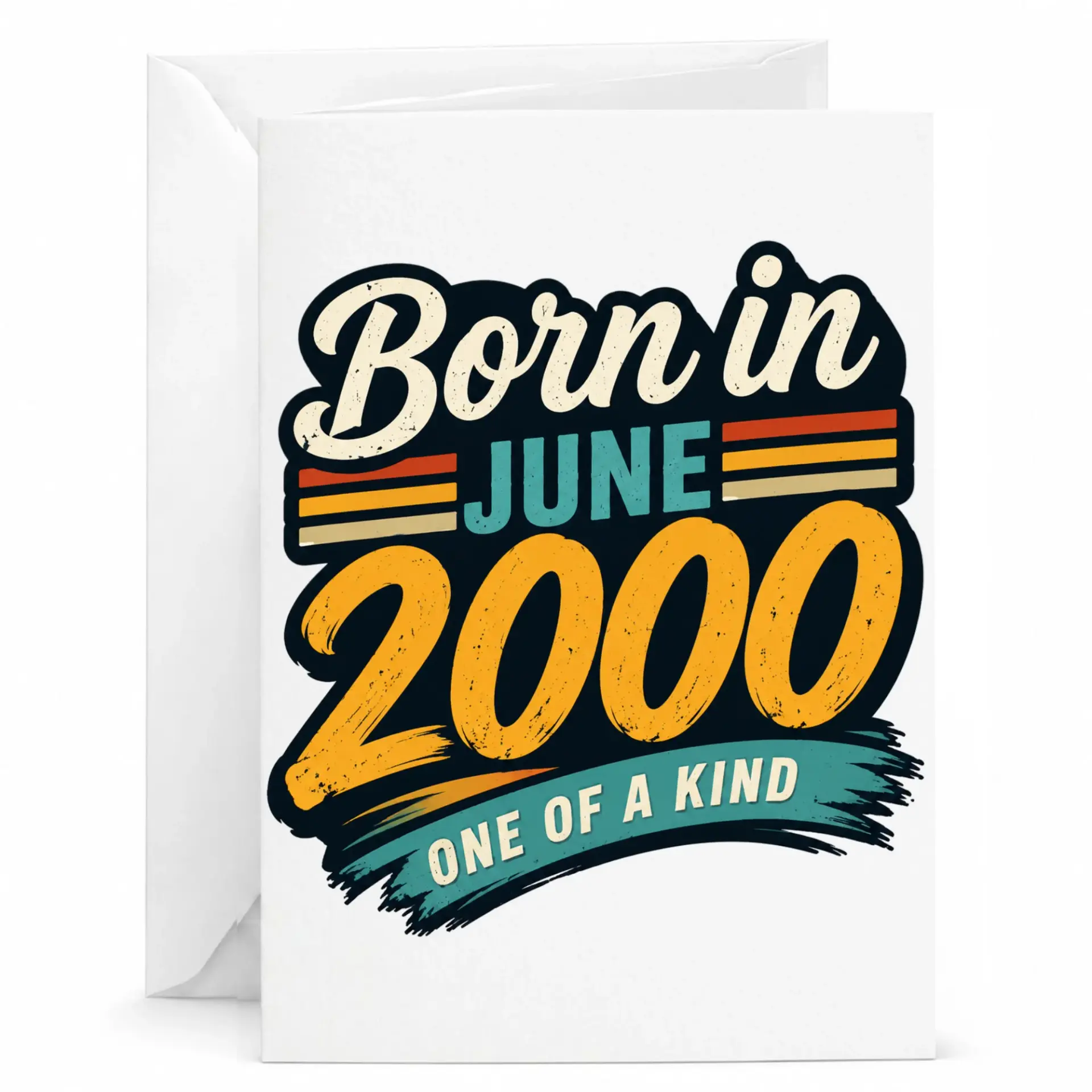 Birthday Card Born in June 2000 Vintage Retro Style Greeting Card with Envelope for Milestone Celebration