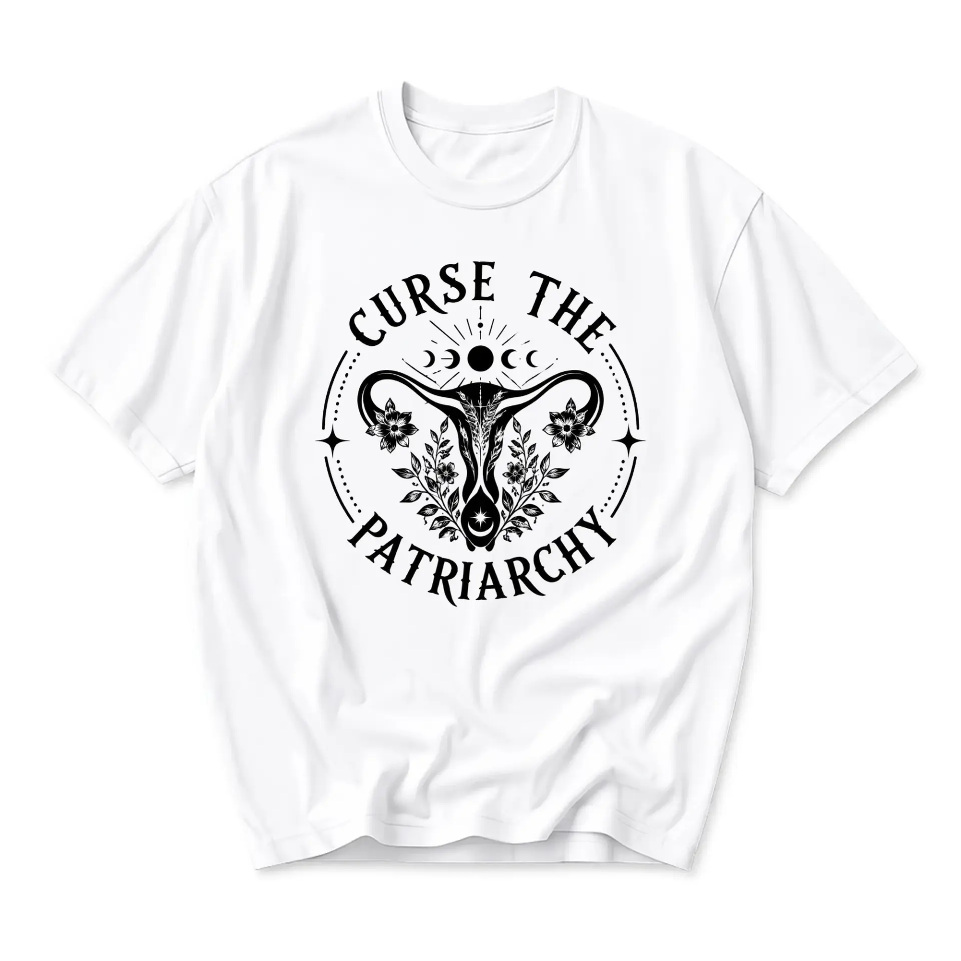 Graphic Tee Curse the Patriarchy Floral Moon Uterus Design Unisex Crew Neck Soft Cotton Casual Everyday Short Sleeve