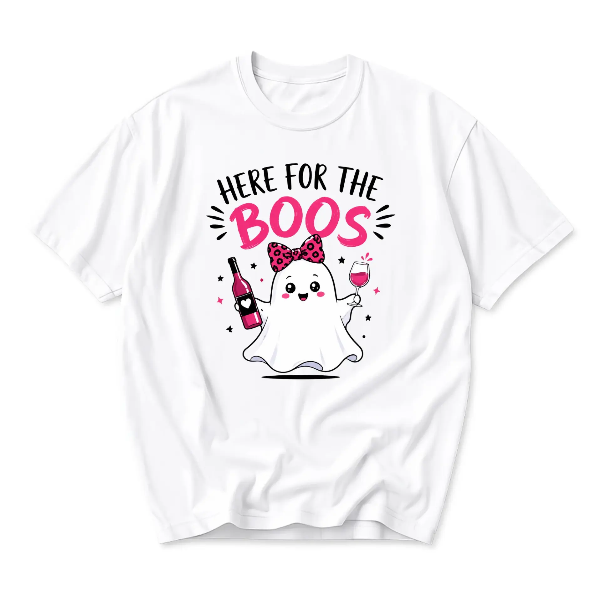 Funny Shirt Here for the Boos Cute Ghost Graphic Print Unisex Casual Everyday Wear Short Sleeve Crew Neck Cotton Tee