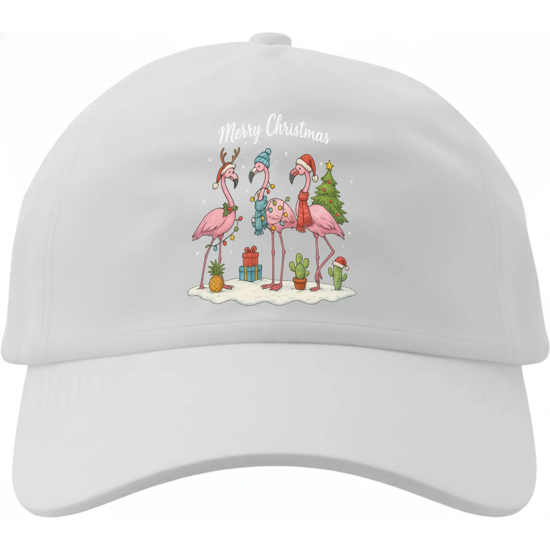Baseball Cap Holiday Flamingo Merry Christmas Graphic Print Hat for Men and Women Adjustable Cotton Blend Dad Hat