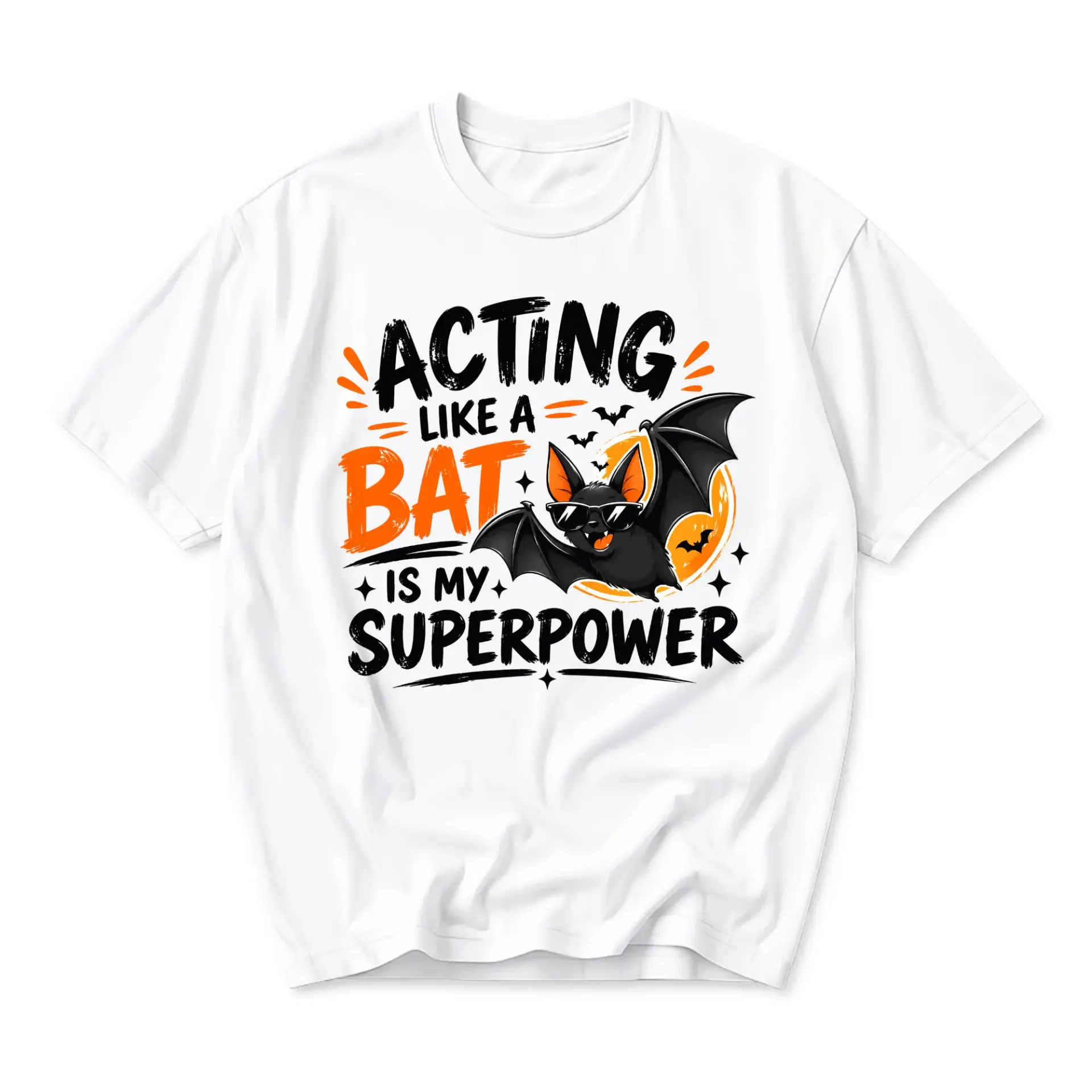 Funny Shirt Acting Like a Bat Is My Superpower Graphic Tee Unisex Casual Crew Neck Top for Halloween Season Apparel