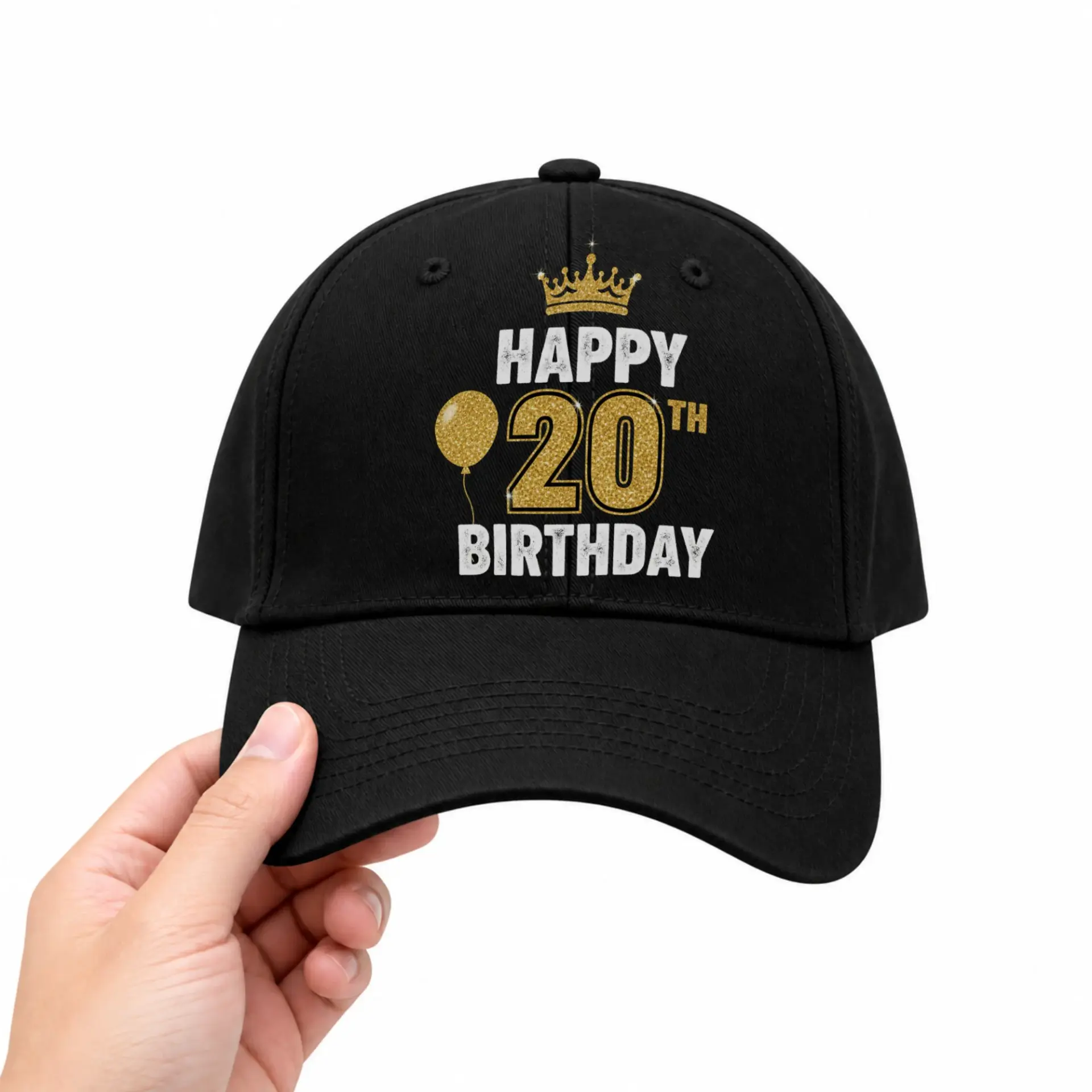 Vinyl Sticker Pack Happy 20th Birthday Celebration Decal Set Featuring Gold Glitter Crown Balloon Design 3 Piece