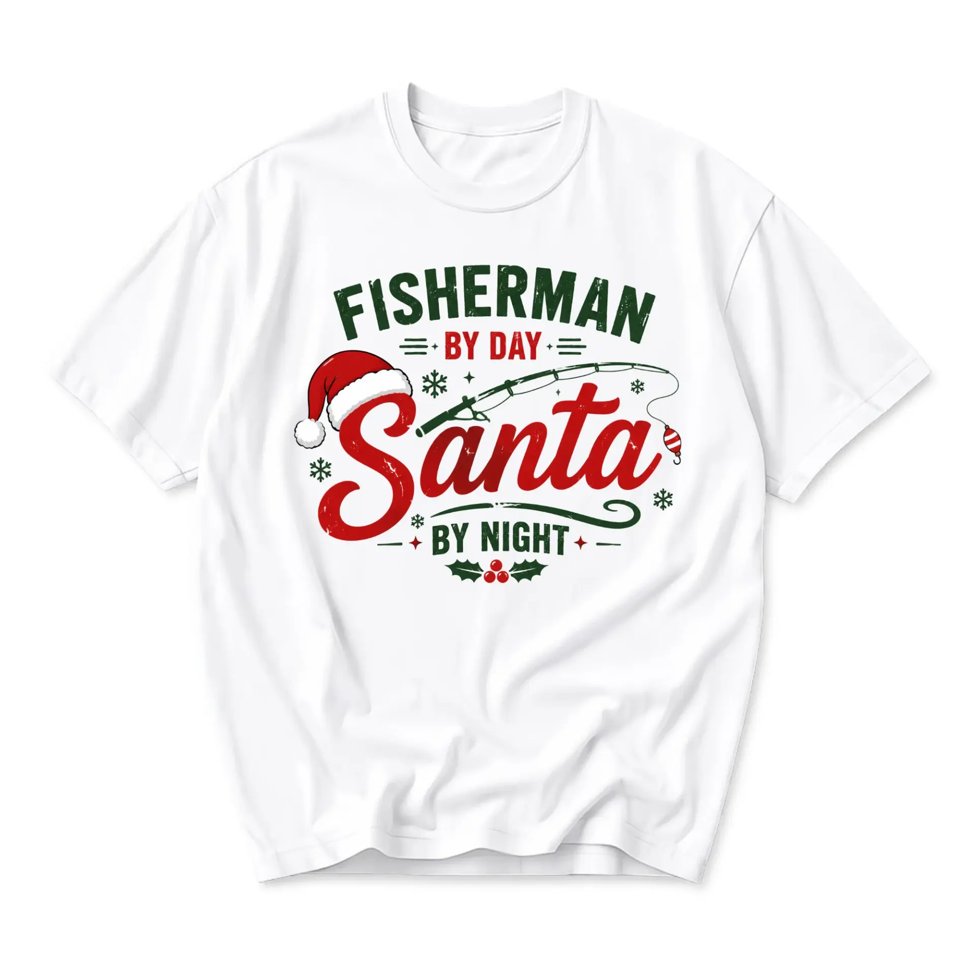 Funny Shirt Fisherman by Day Santa by Night Graphic Tee Seasonal Holiday