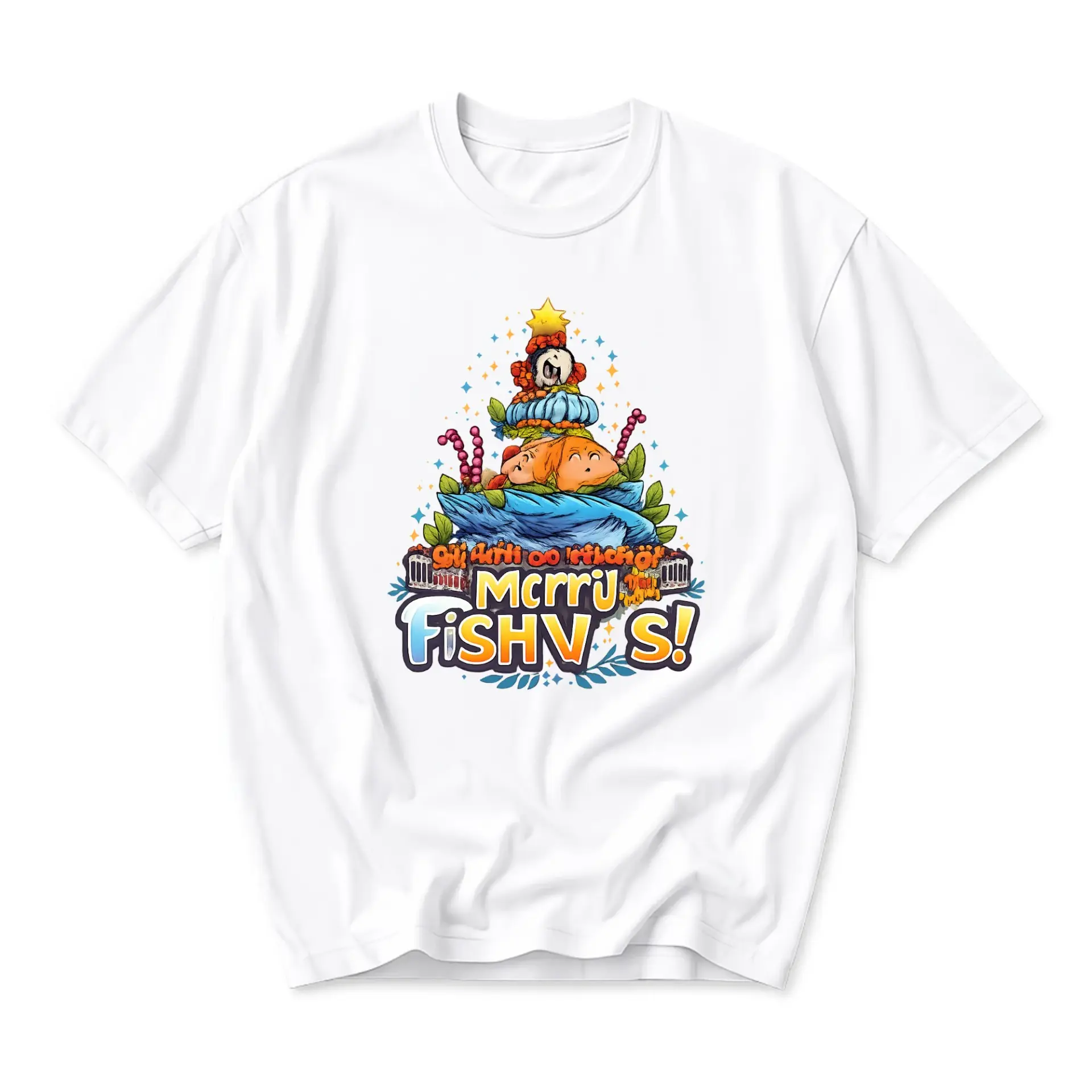 Graphic Tee Funny Fish Holiday Sea Theme Unisex Crew Neck Casual Shirt Comfortable Short Sleeve Streetwear Top White