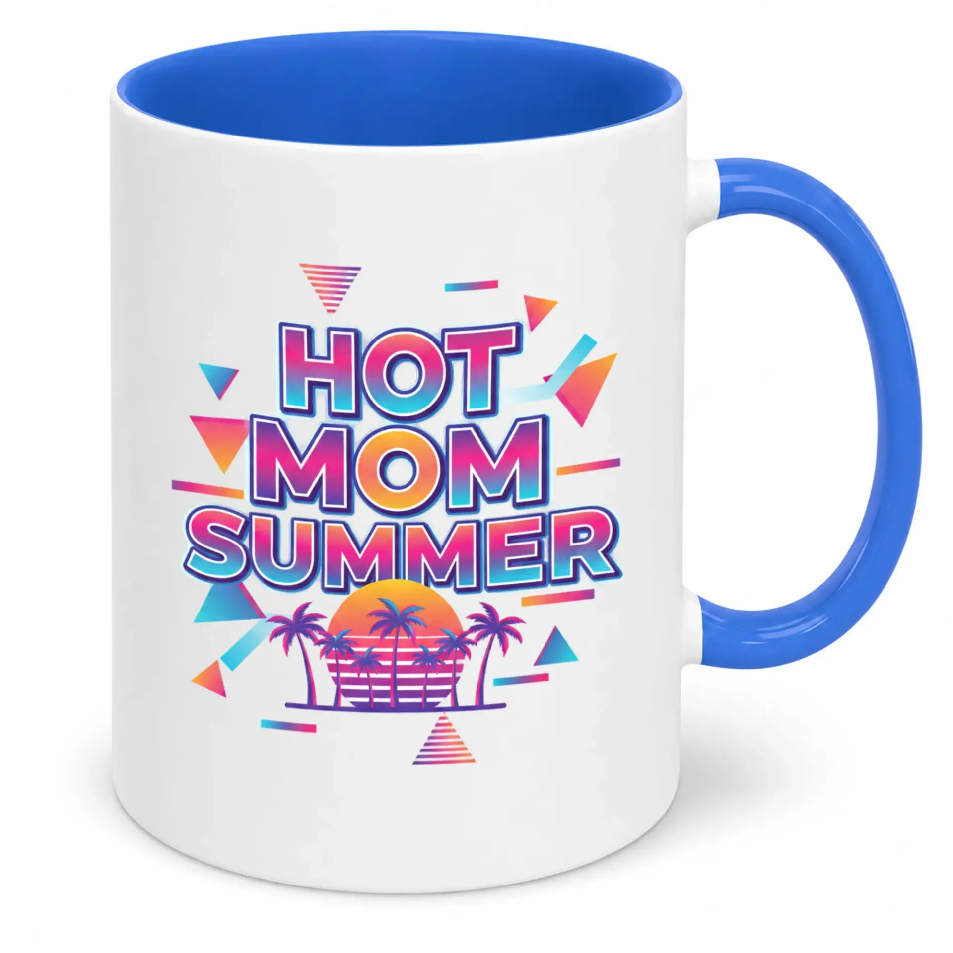 Funny Coffee Mug for Women, Retro 80s Sunset Palm Tree Design Ceramic Cup, Unique Hot Mom Summer Drinkware Gift