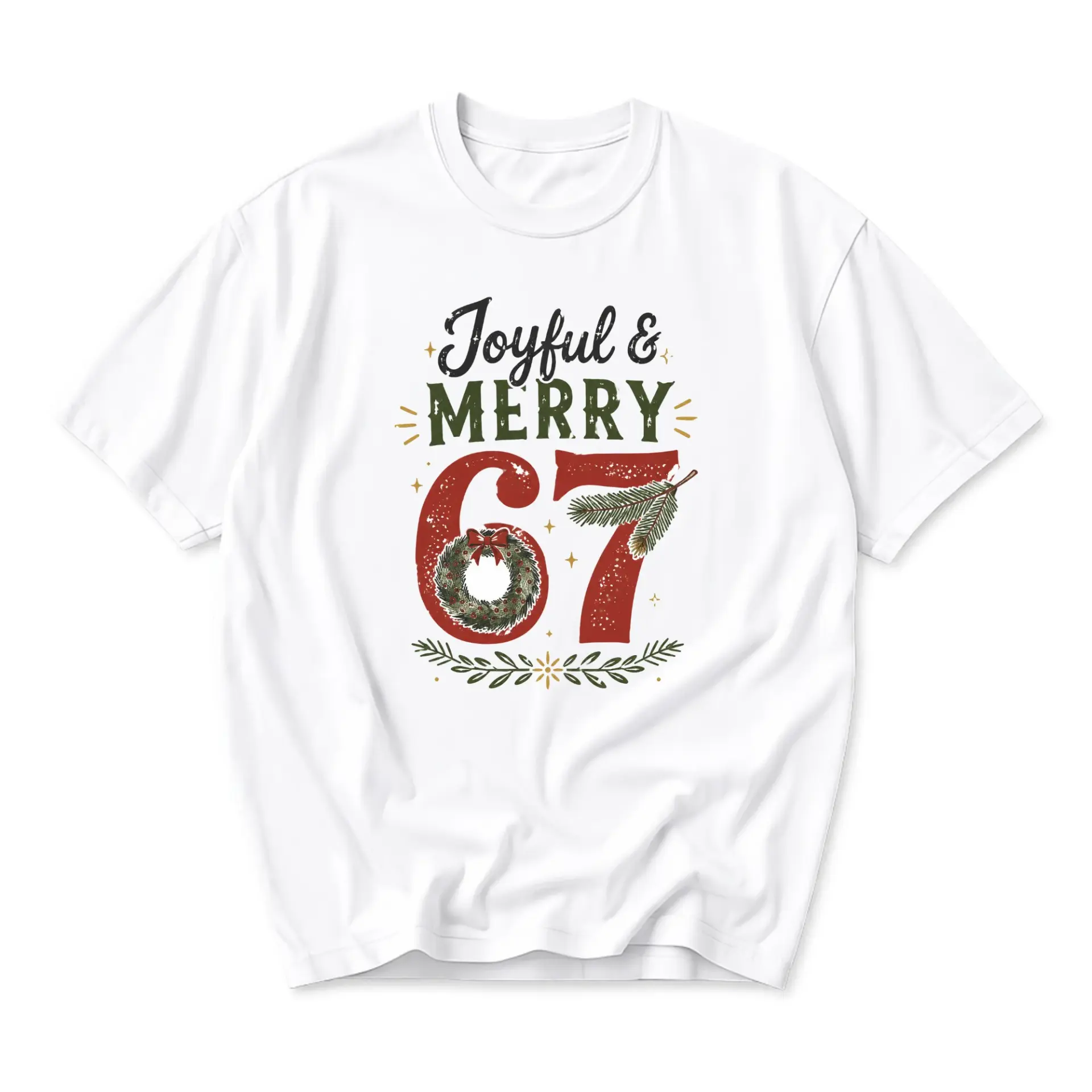Graphic Tee Joyful and Merry 67 Holiday Themed Unisex Shirt Retro Christmas