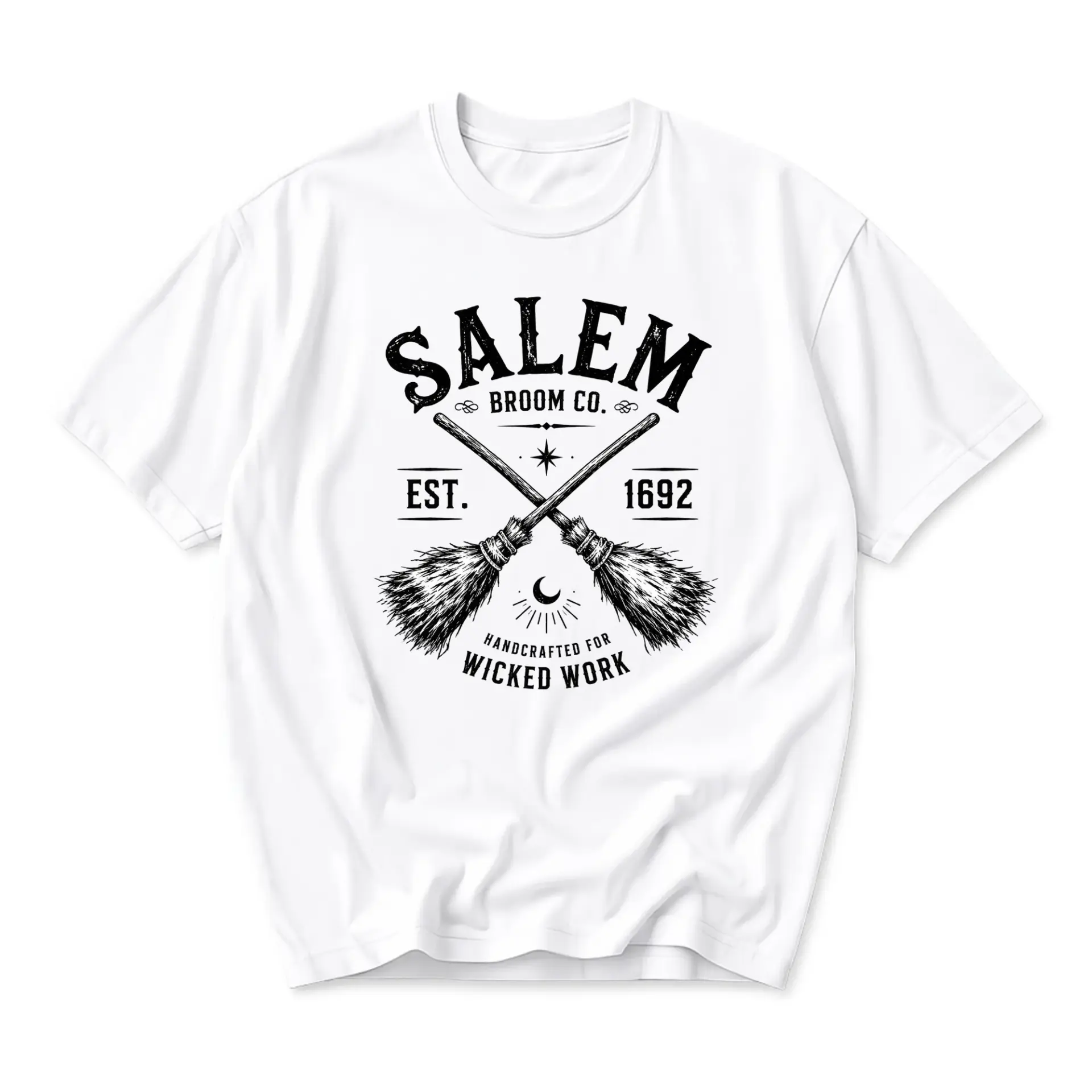 Graphic Tee Salem Broom Co Est 1692 Unisex Crew Neck Shirt Casual Soft Cotton Everyday Wear Short Sleeve Apparel