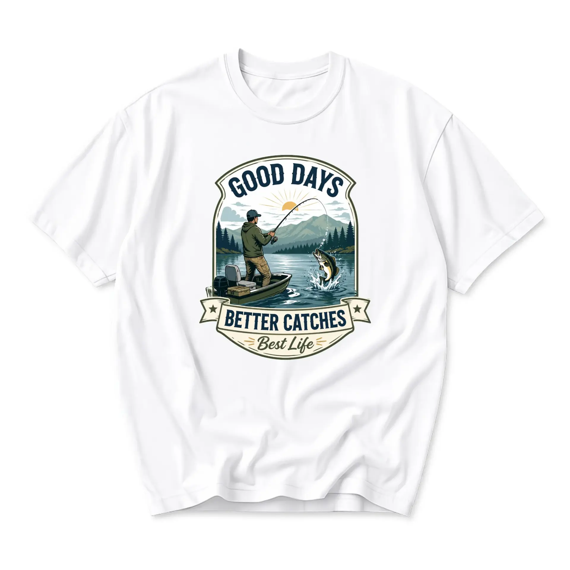 Graphic Tee Fishing Lover Shirt Good Days Better Catches Illustration Unisex Casual Crew Neck Apparel