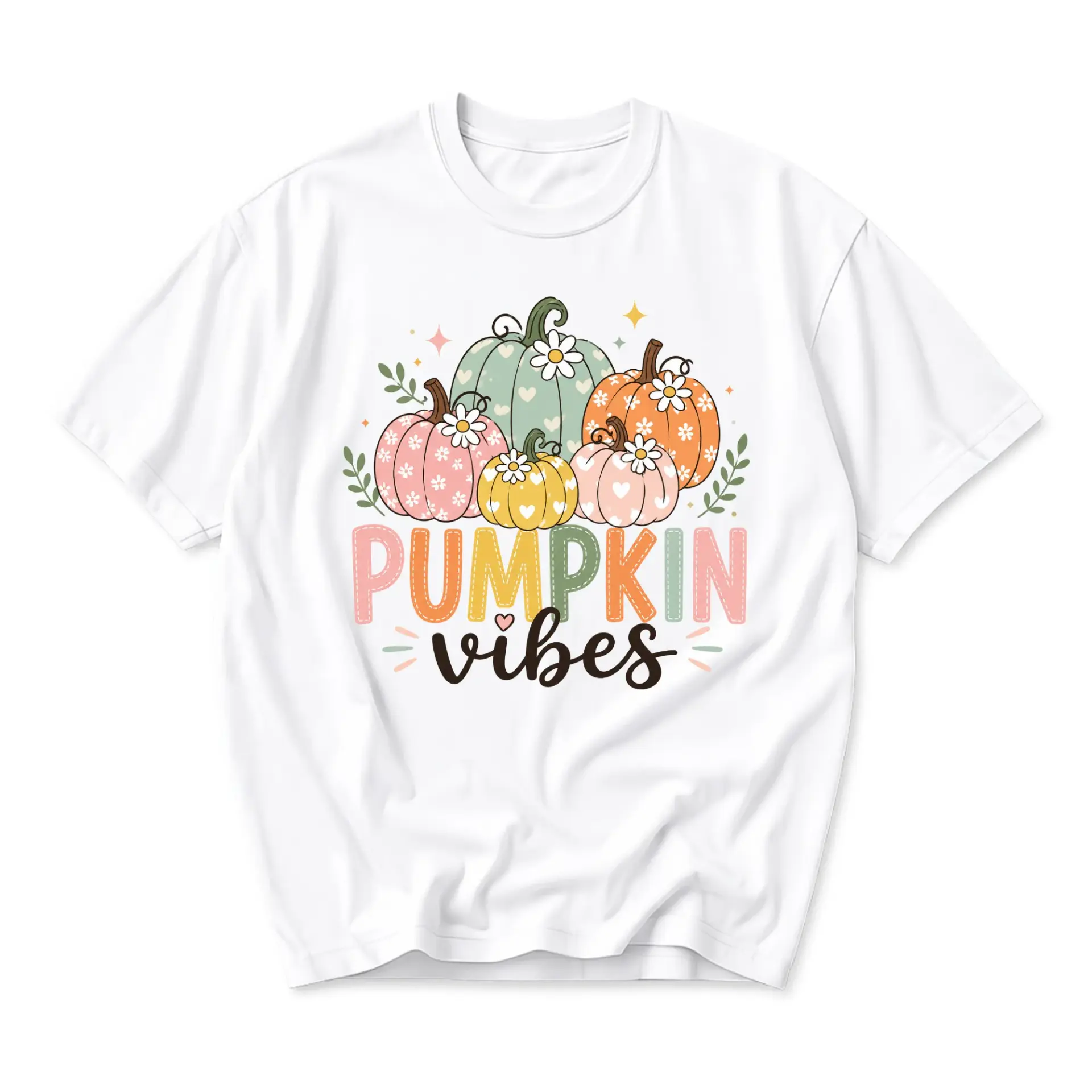 Graphic Tee Pumpkin Vibes Aesthetic Fall Seasonal Unisex Crew Neck Short Sleeve Casual Cotton Blend Shirt Top
