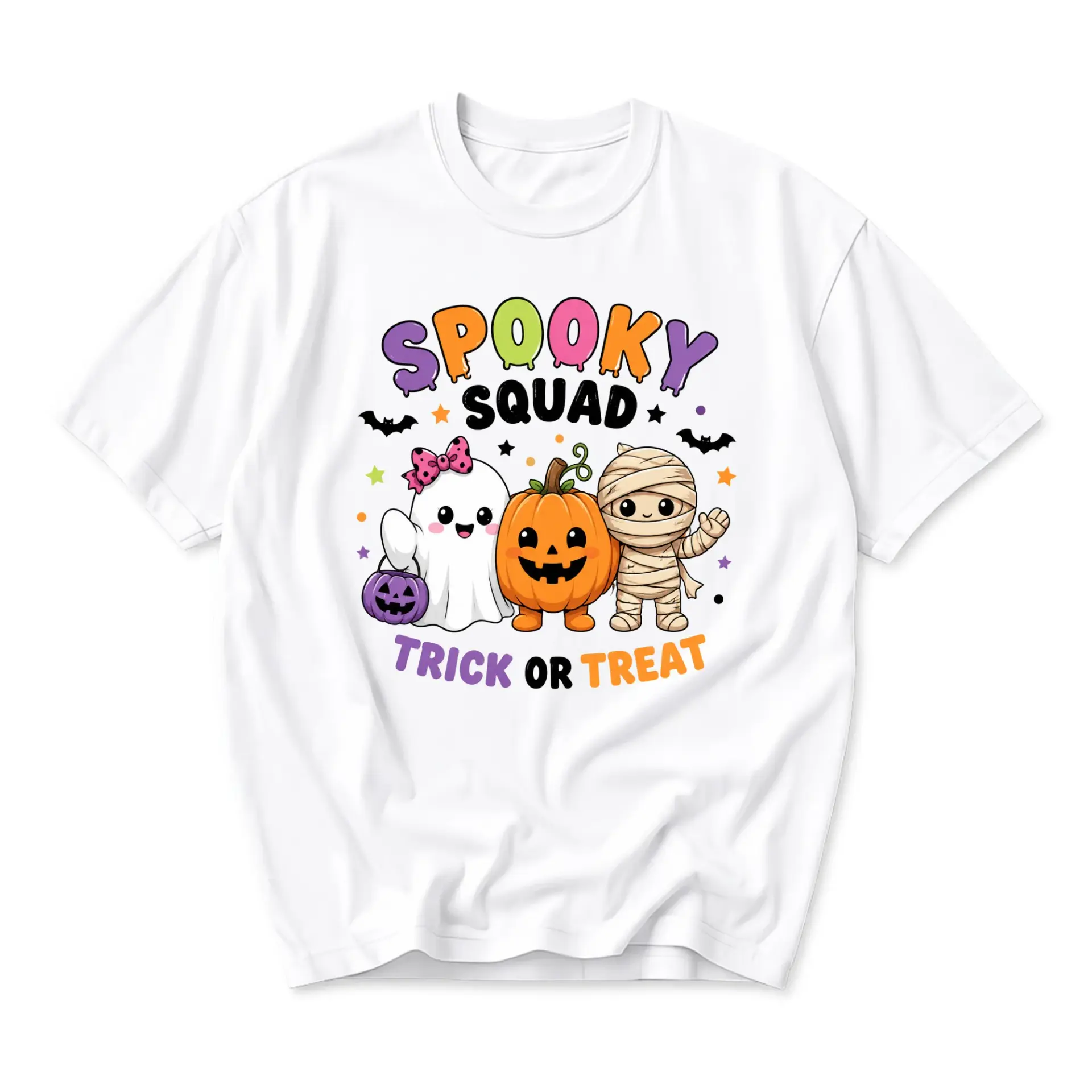 Graphic Tee Spooky Squad Trick or Treat Halloween Shirt Unisex Crew Neck Short Sleeve Casual Cotton Blend Top