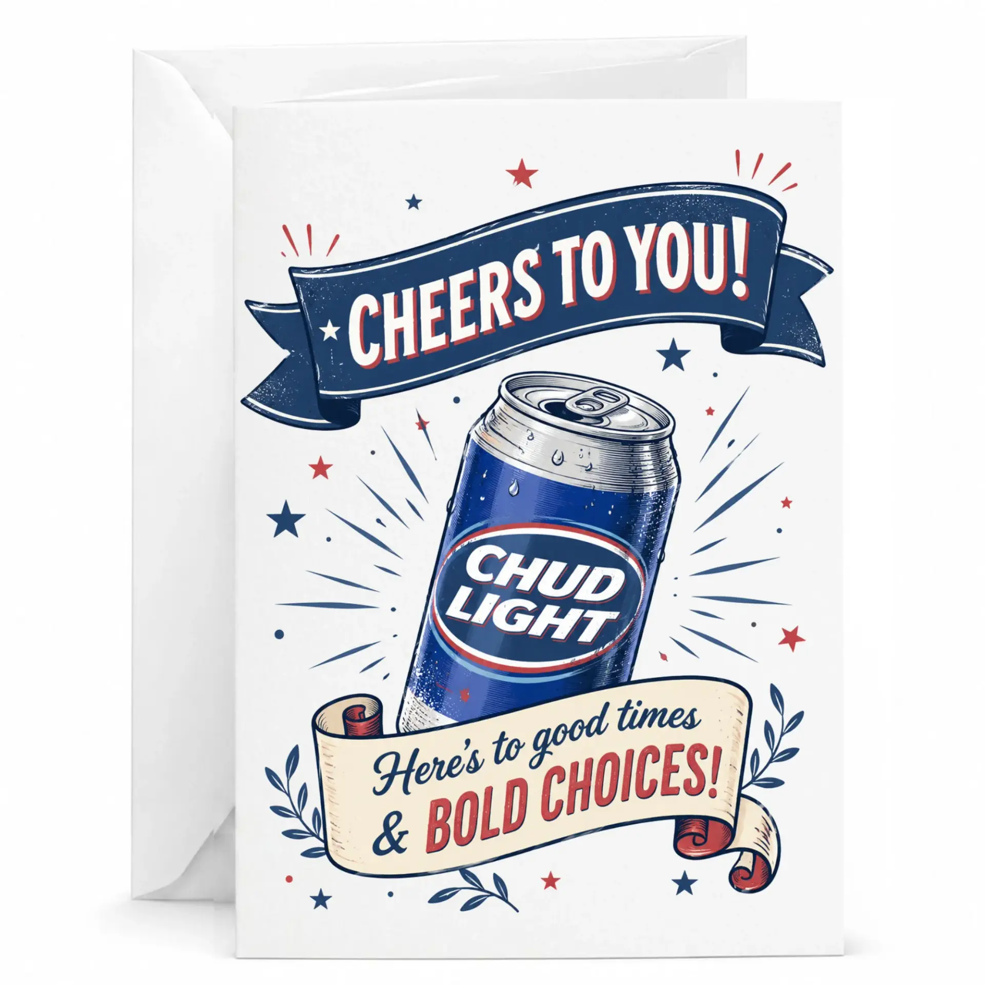 Funny Greeting Card Cheers to You Beer Can Design for Good Times and Bold with Included White Envelope