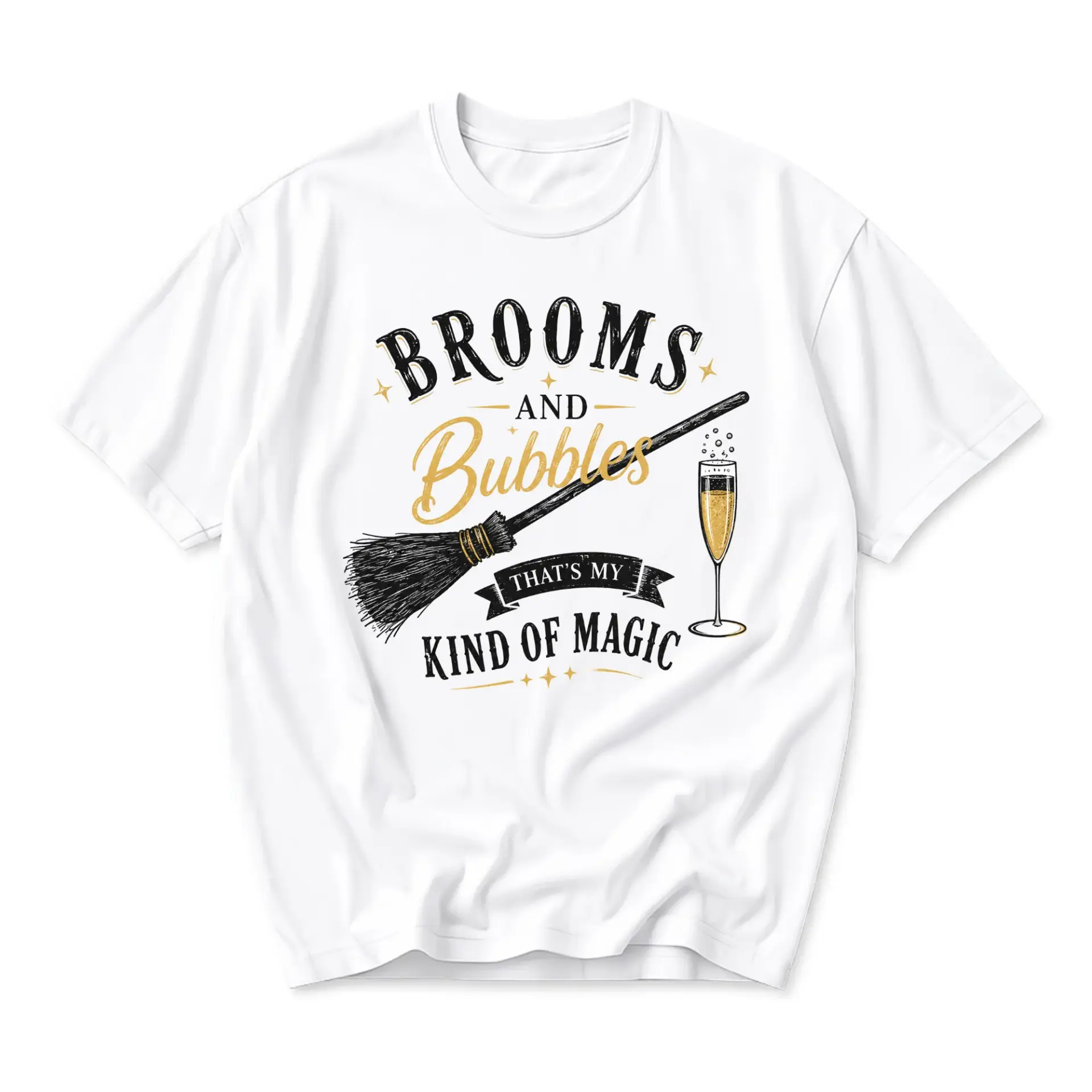Funny Shirt Brooms and Bubbles Graphic Tee Unisex Casual Crew Neck Comfortable Cotton Blend Short Sleeve Top