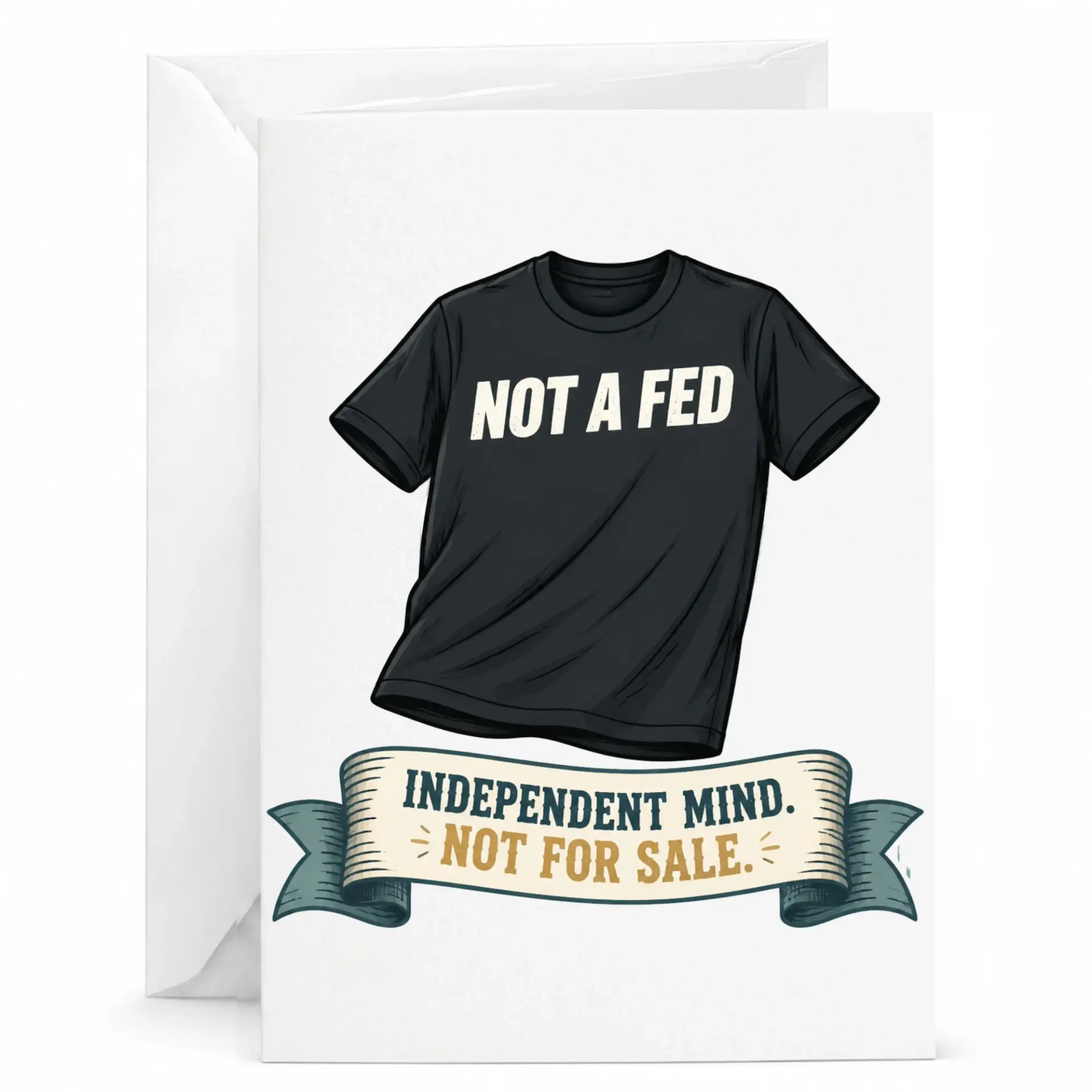 Funny Greeting Card Not a Fed Independent Mind Not for Sale Illustration 5x7 Folded Note Card with Matching Envelope