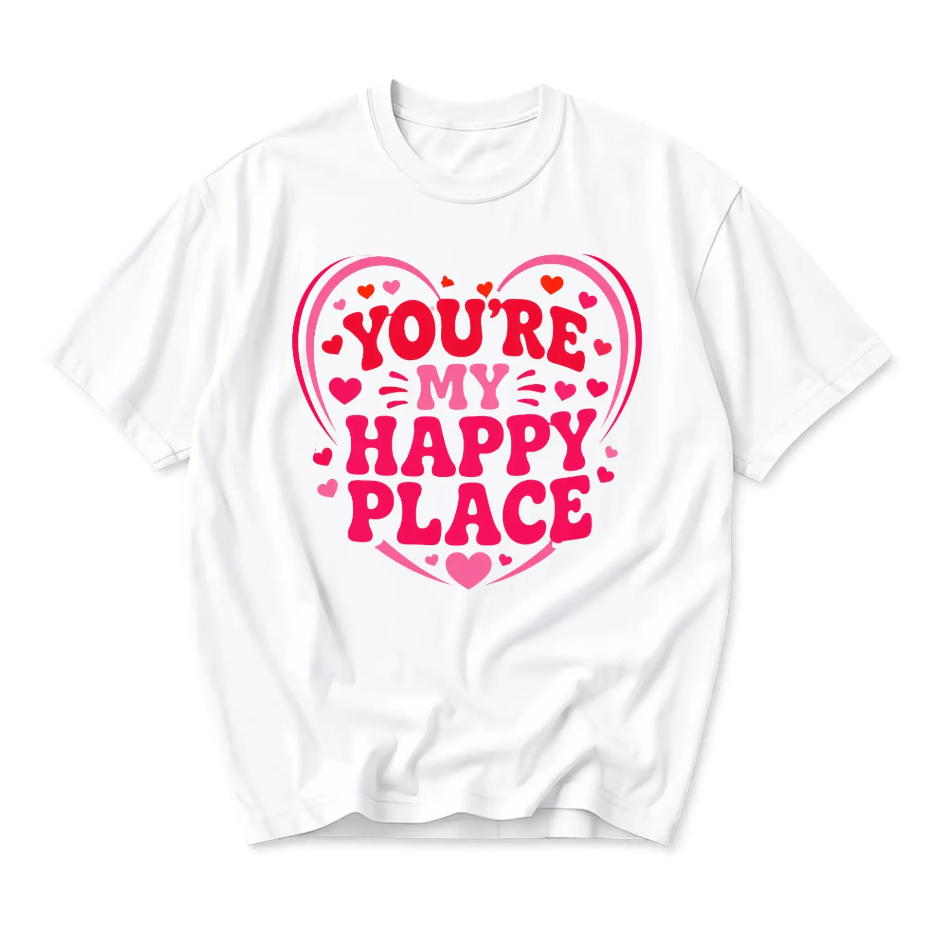 Graphic Tee You Are My Happy Place Heart Print Shirt Unisex Cotton Blend Casual Crew Neck Top for Everyday Wear