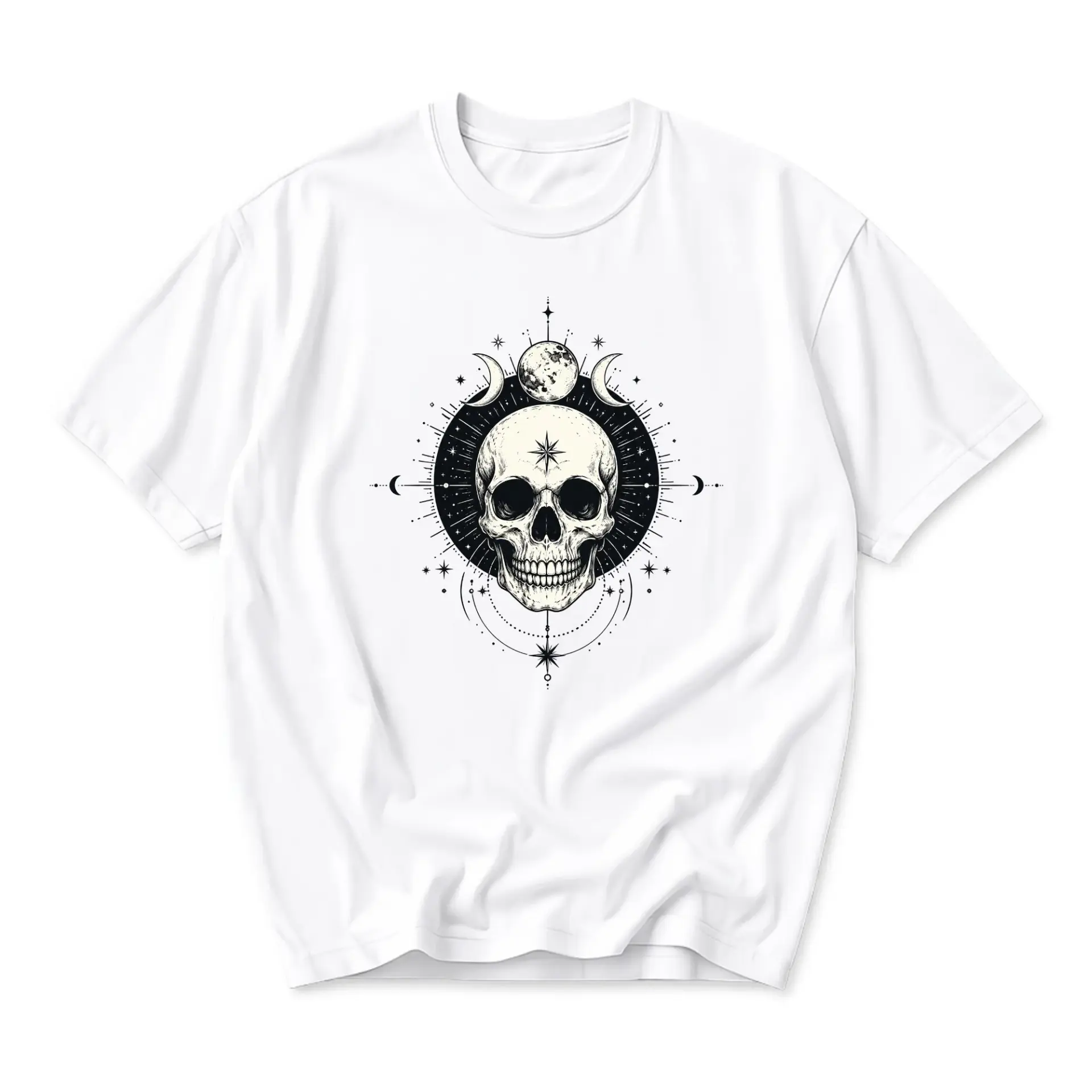 T-shirt Graphic Tee Featuring Mystical Celestial Skull Illustration for Casual Everyday Wear and Unique Style