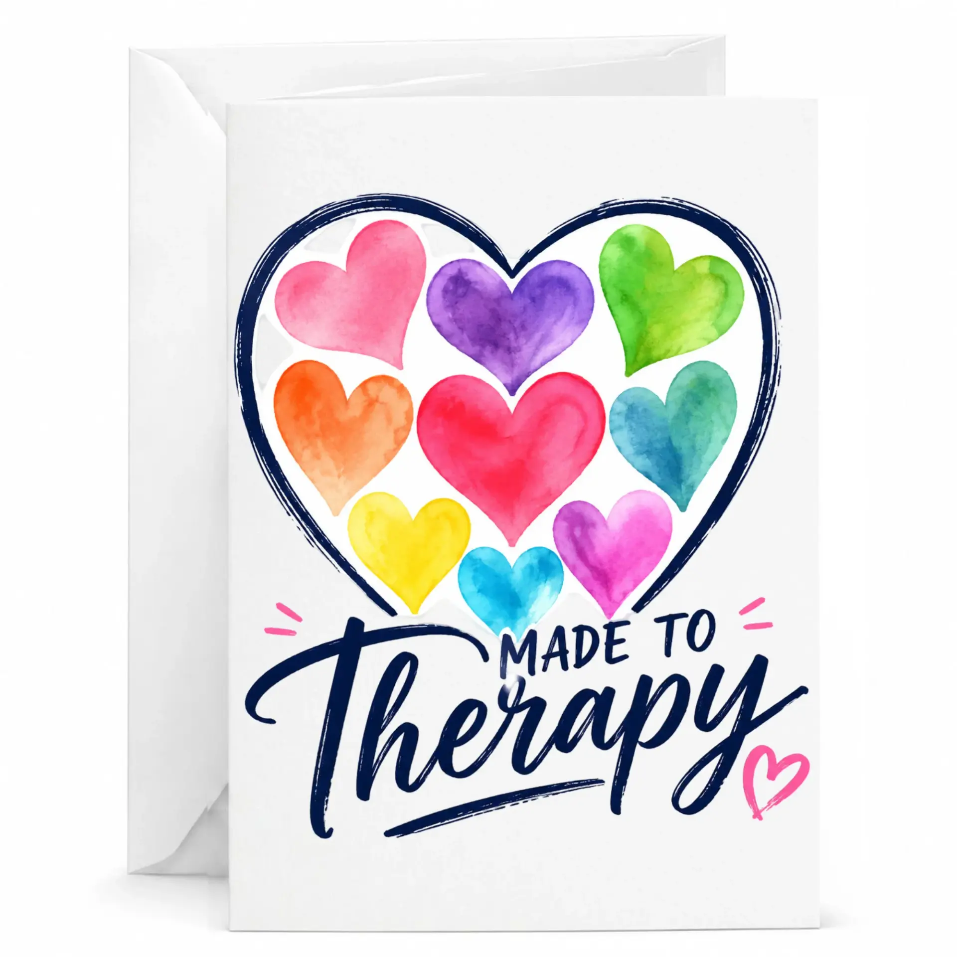 Funny Heart Greeting Card Made to Therapy Design Colorful Watercolor Hearts Stationery for Personal Notes
