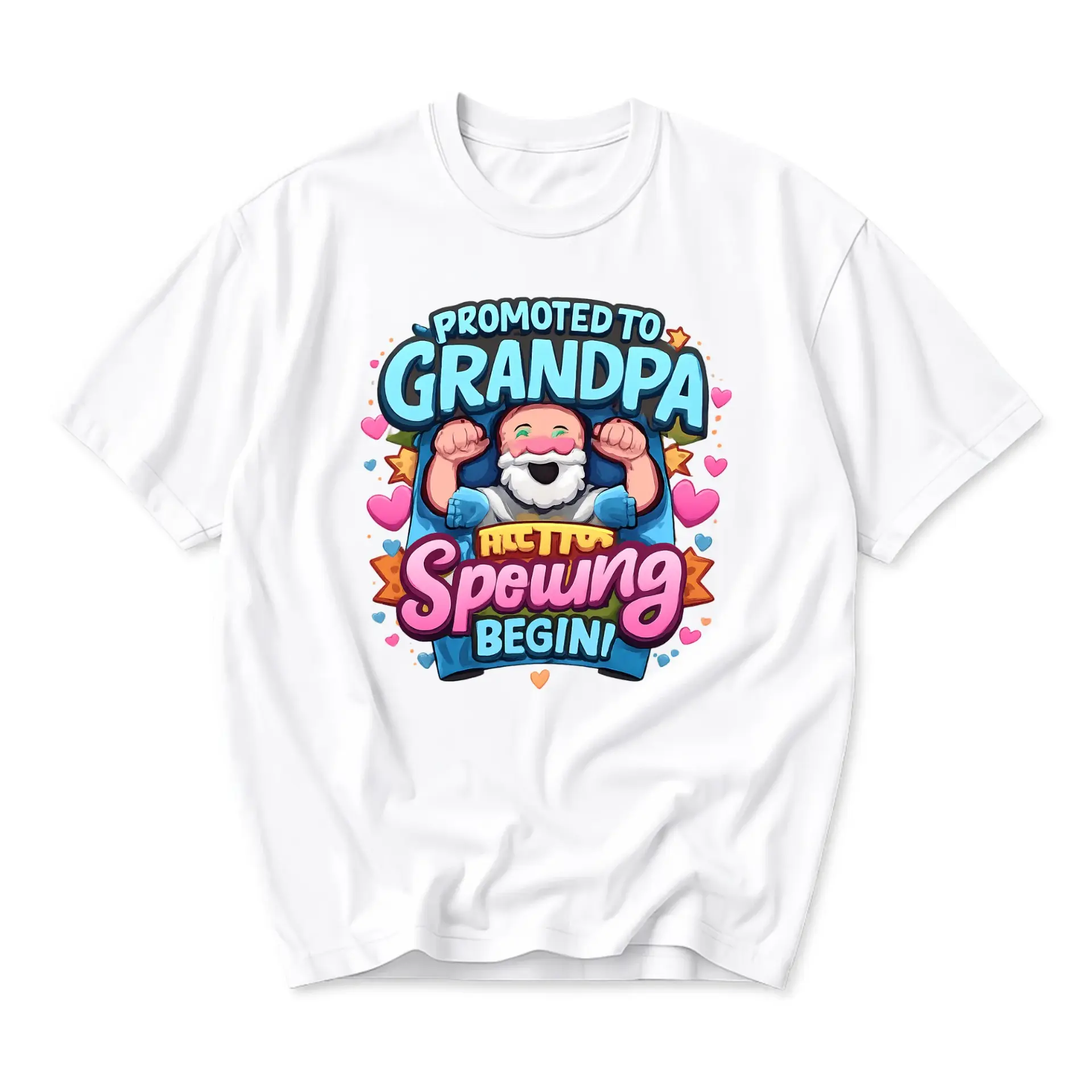 Funny Shirt Promoted to Grandpa Let the Spewing Begin Graphic Tee Casual Unisex Crew Neck Short Sleeve Cotton Top