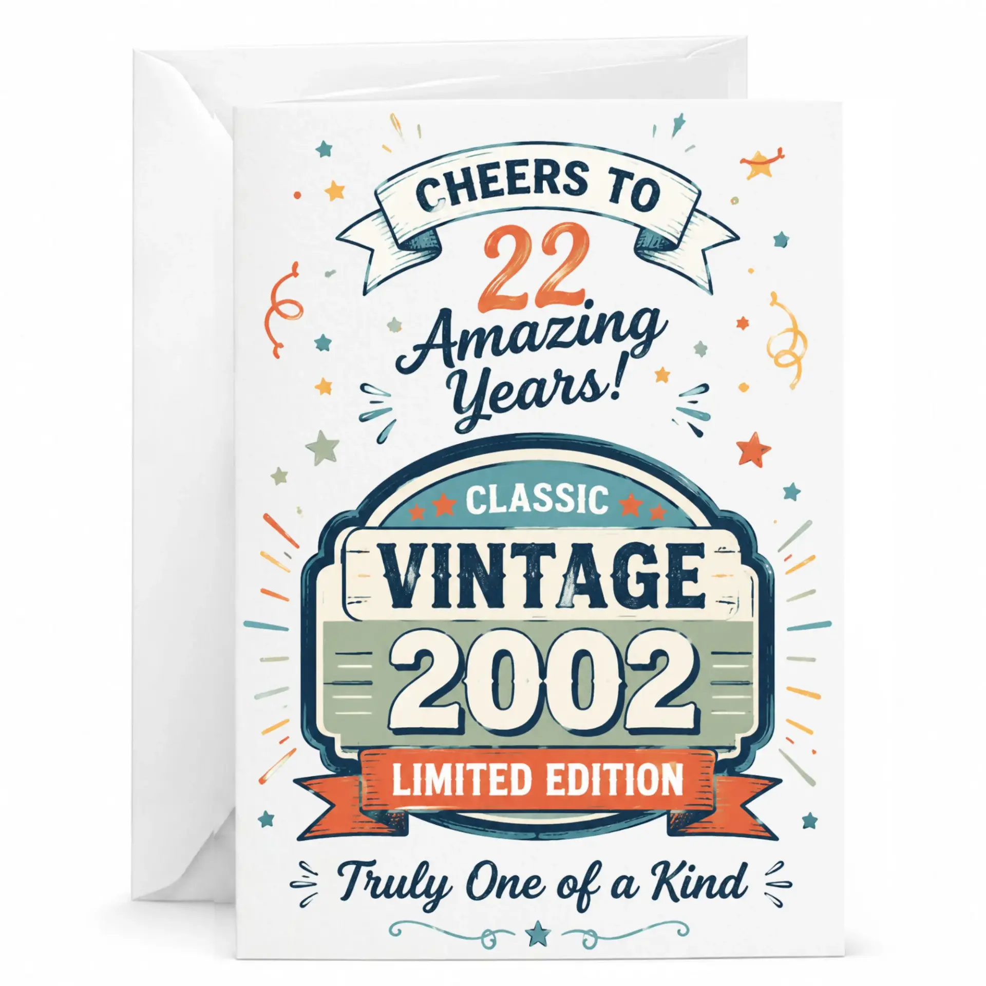 Birthday Card 22nd Birthday Gift Funny Vintage 2002 Retro Style Design Cheers to 22 Amazing Years Greeting Card 5x7