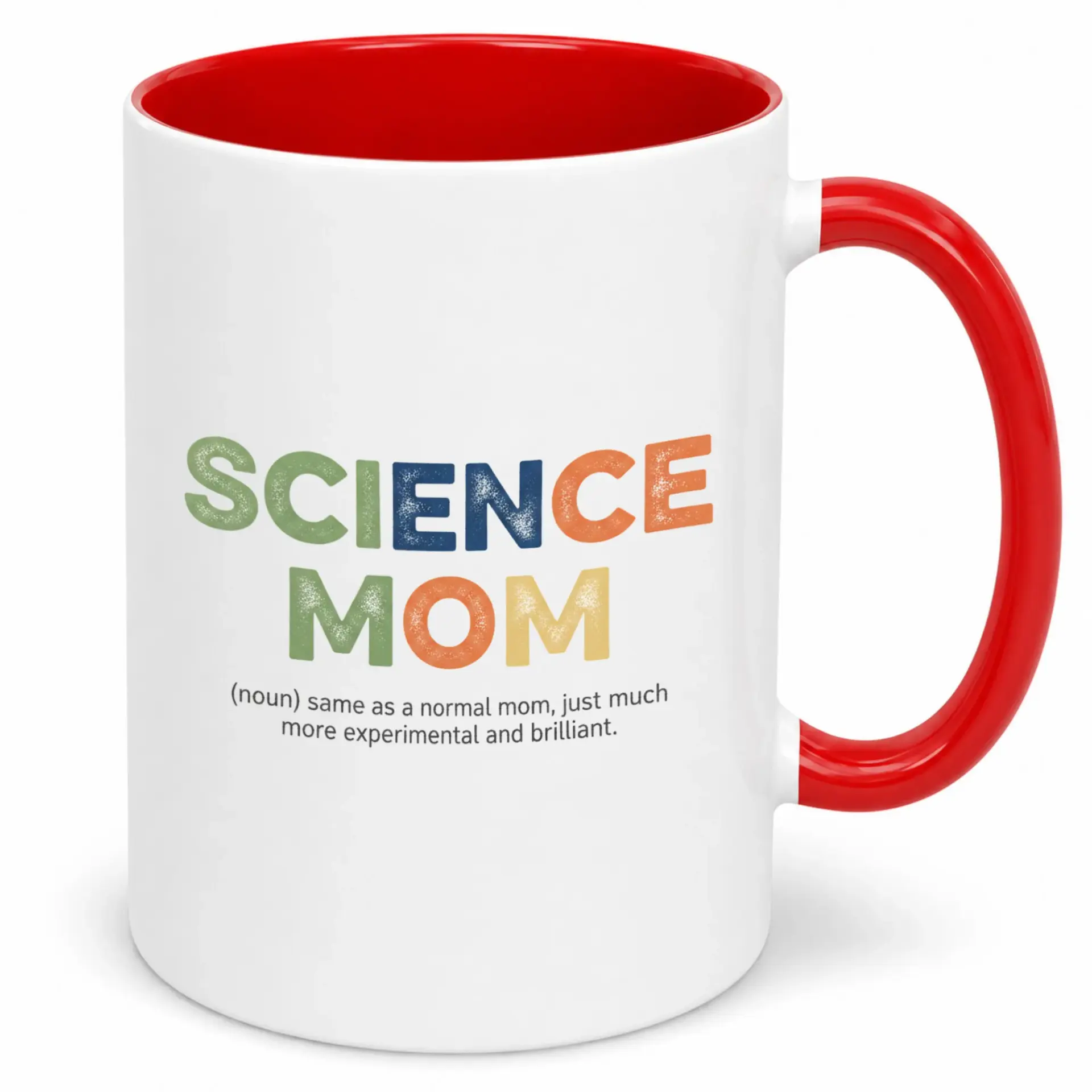 Science Mom Ceramic Coffee Mug with Humorous Definition for Unique Gift Women in Red Handle and Interior