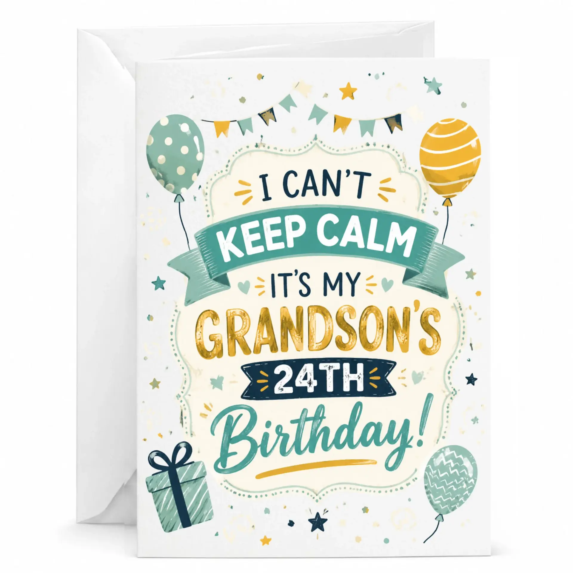 Birthday Card for Grandson Funny 24th Birthday Greeting Card with Matching Envelope for Twenty Fourth Birthday Celebration