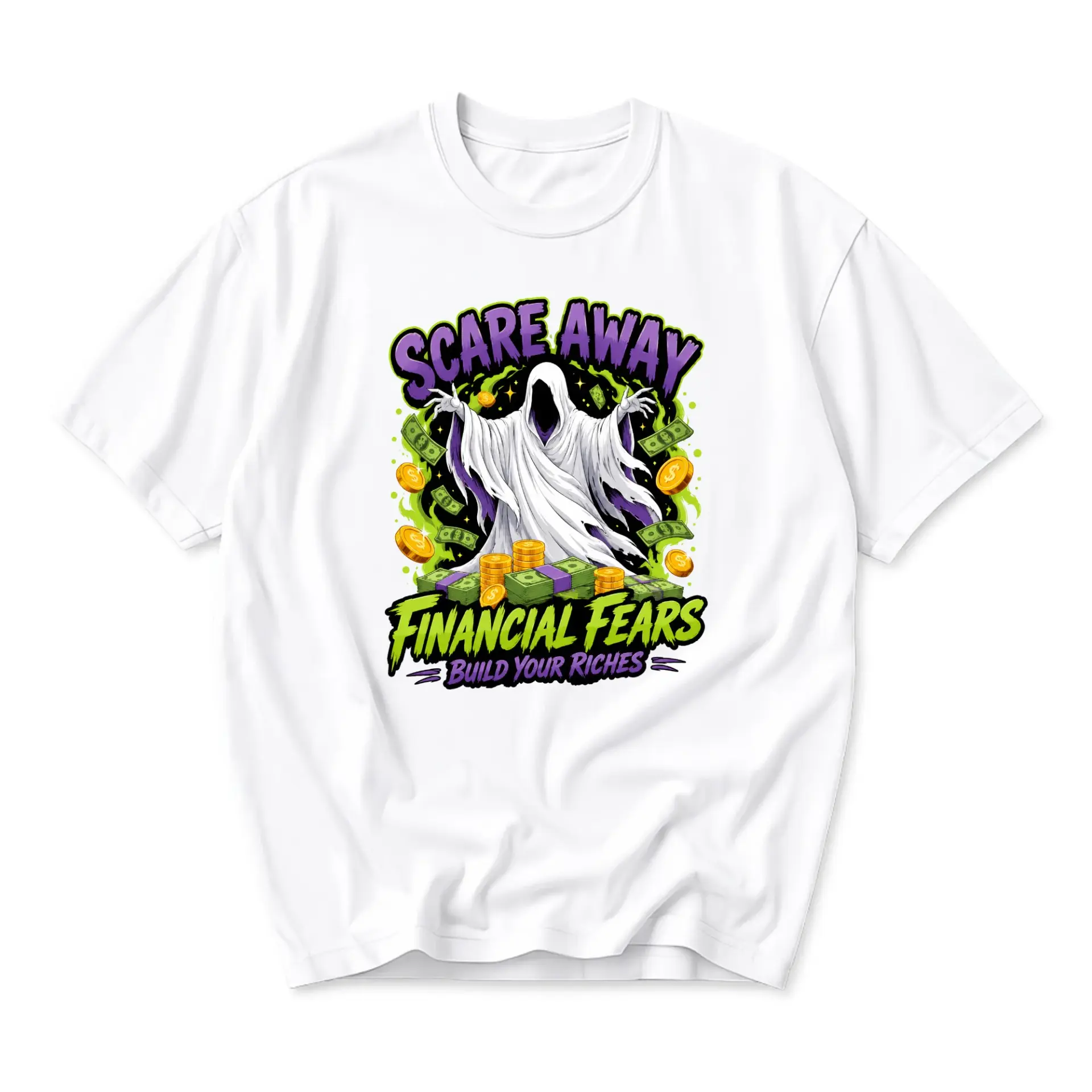 Graphic Tee Scare Away Financial Fears Build Your Riches Unisex Crew Neck Short Sleeve Cotton Casual Everyday Shirt