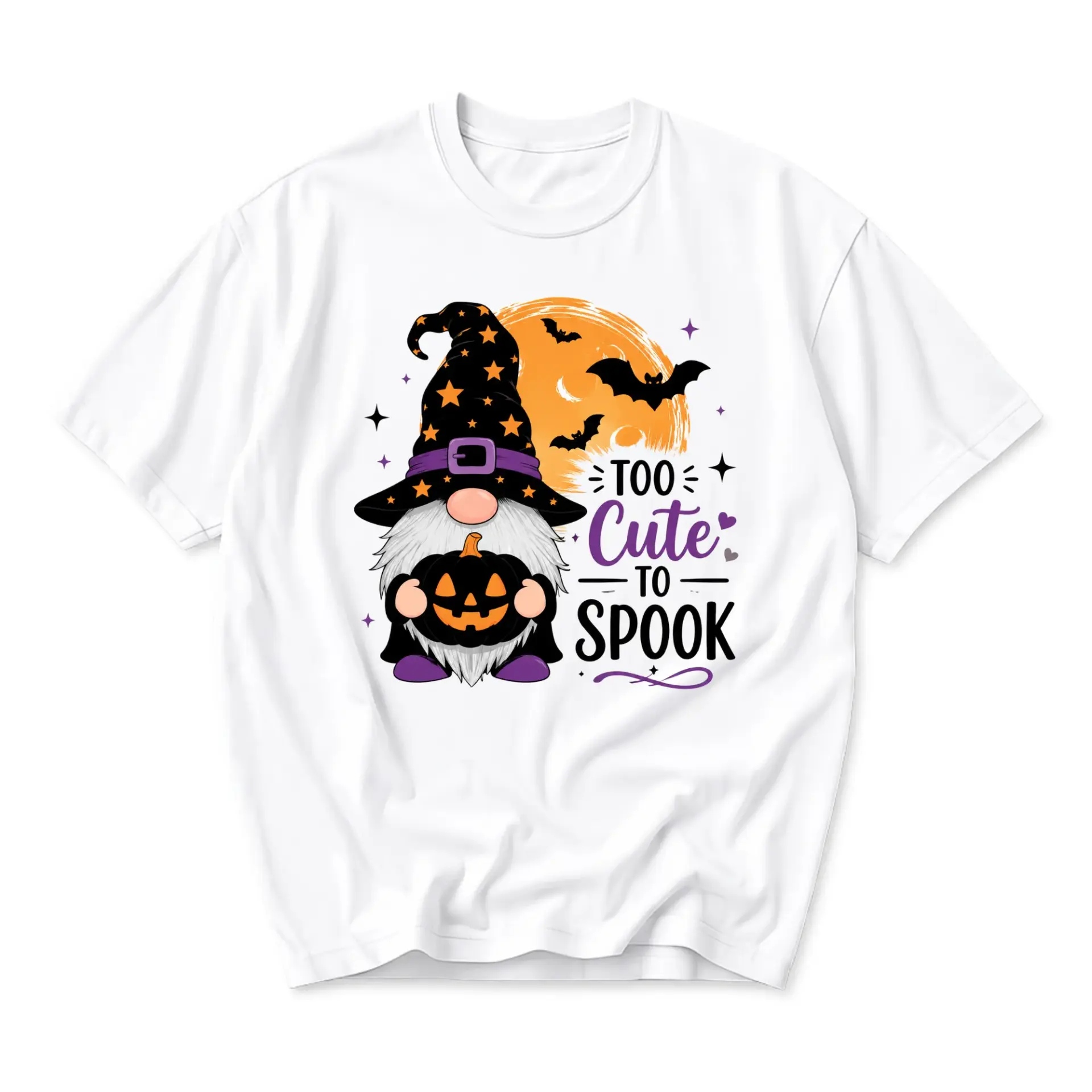 Graphic Tee Too Cute to Spook Halloween Gnome Unisex Shirt Soft Cotton Casual Short Sleeve Seasonal Top for Adults