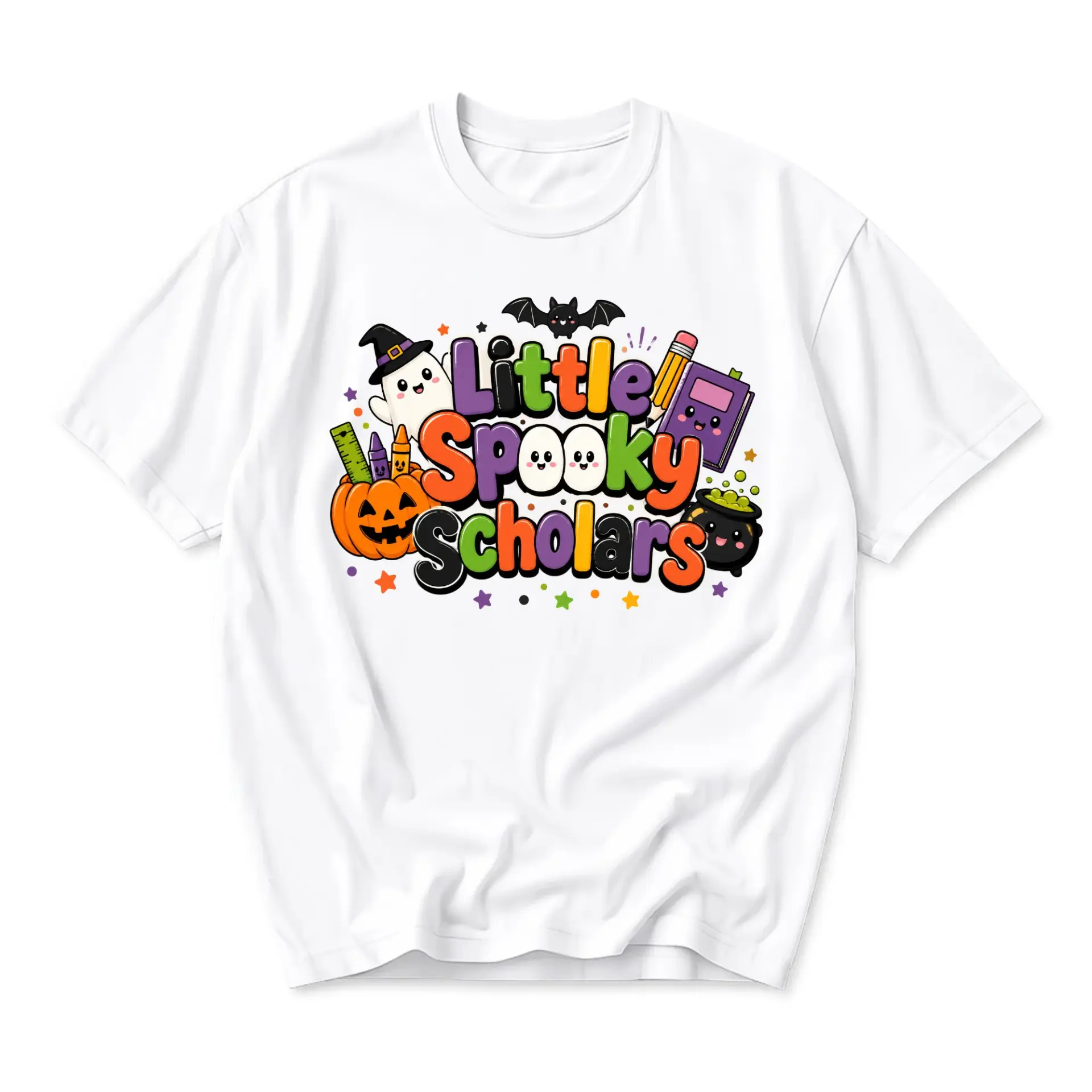 Graphic Tee Unisex Spooky Scholars Print Casual Everyday Shirt Seasonal Halloween Theme Cotton Blend Crew Neck Top