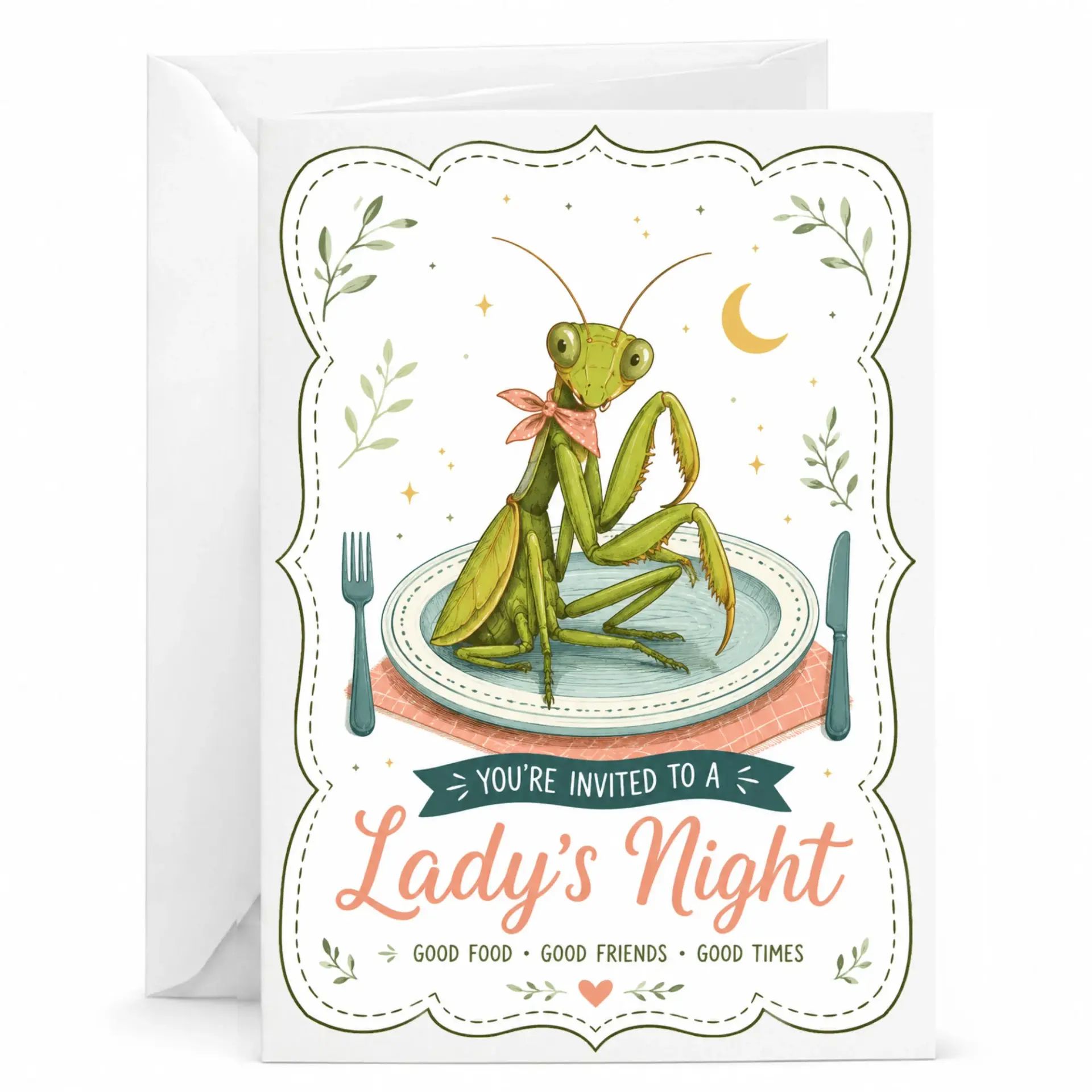Greeting Card Lady Mantis Whimsical Illustration Stationary