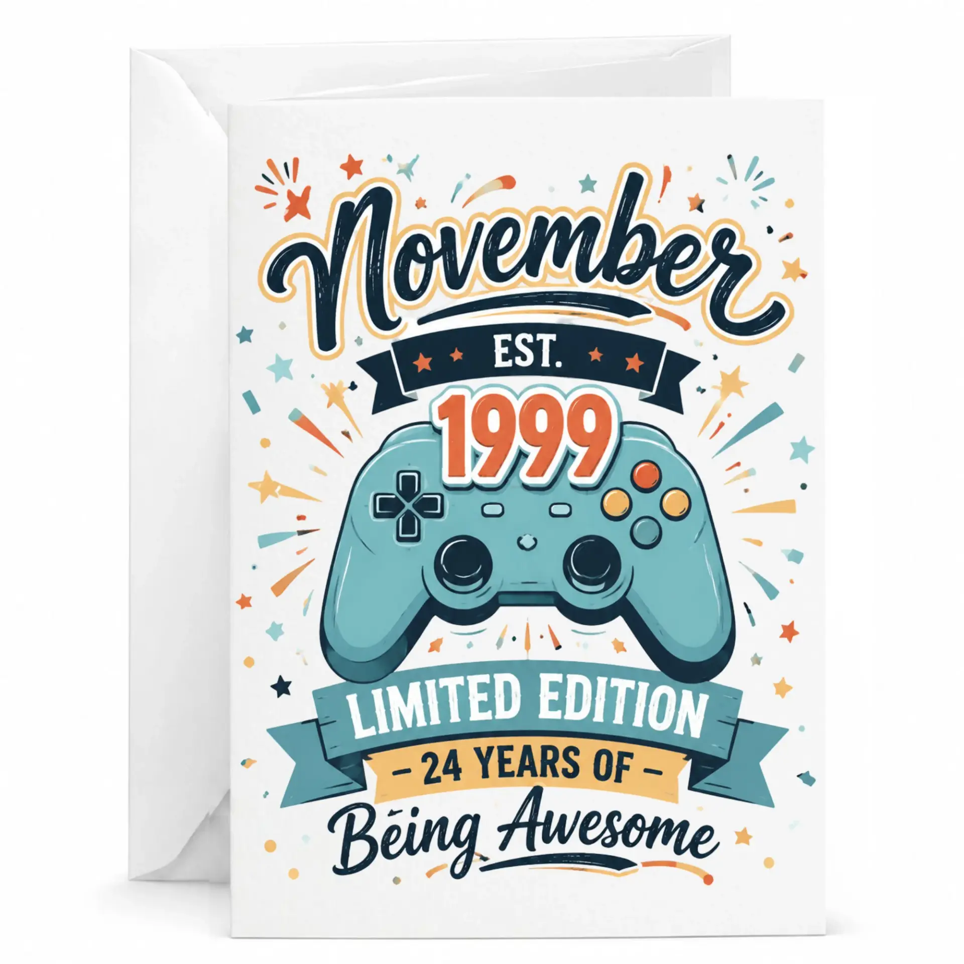Birthday Card November Est 1999 Limited Edition Gaming Controller Design 24 Years of Being Awesome Greeting Card