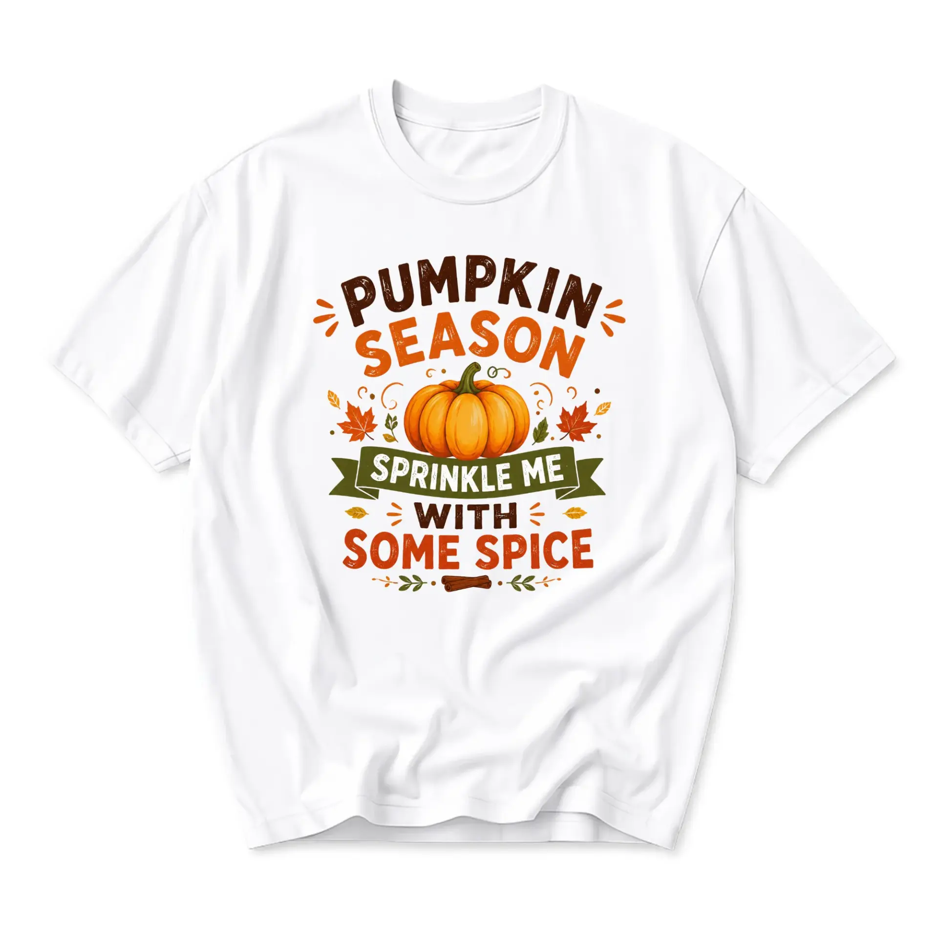 Graphic Tee Pumpkin Season Sprinkle Me with Some Spice Autumn Fall Harvest Theme Unisex Crew Neck Short Sleeve Shirt