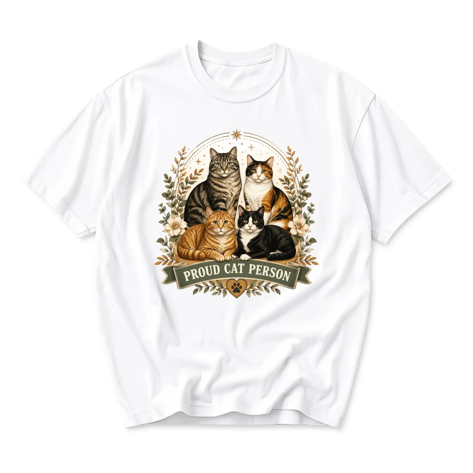 T-shirt Proud Cat Person Floral Graphic Tee Unisex Crew Neck Casual Everyday Wear Soft Cotton Blend White Shirt