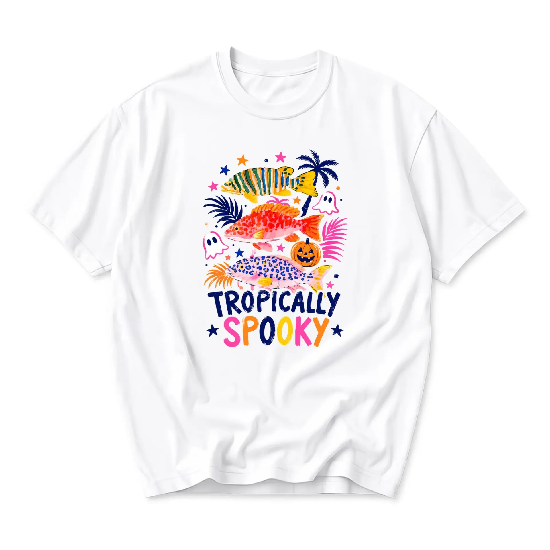 Graphic Tee Tropically Spooky Fish Print Unisex Short Sleeve Crew Neck Cotton Blend Summer Autumn Casual Graphic Shirt