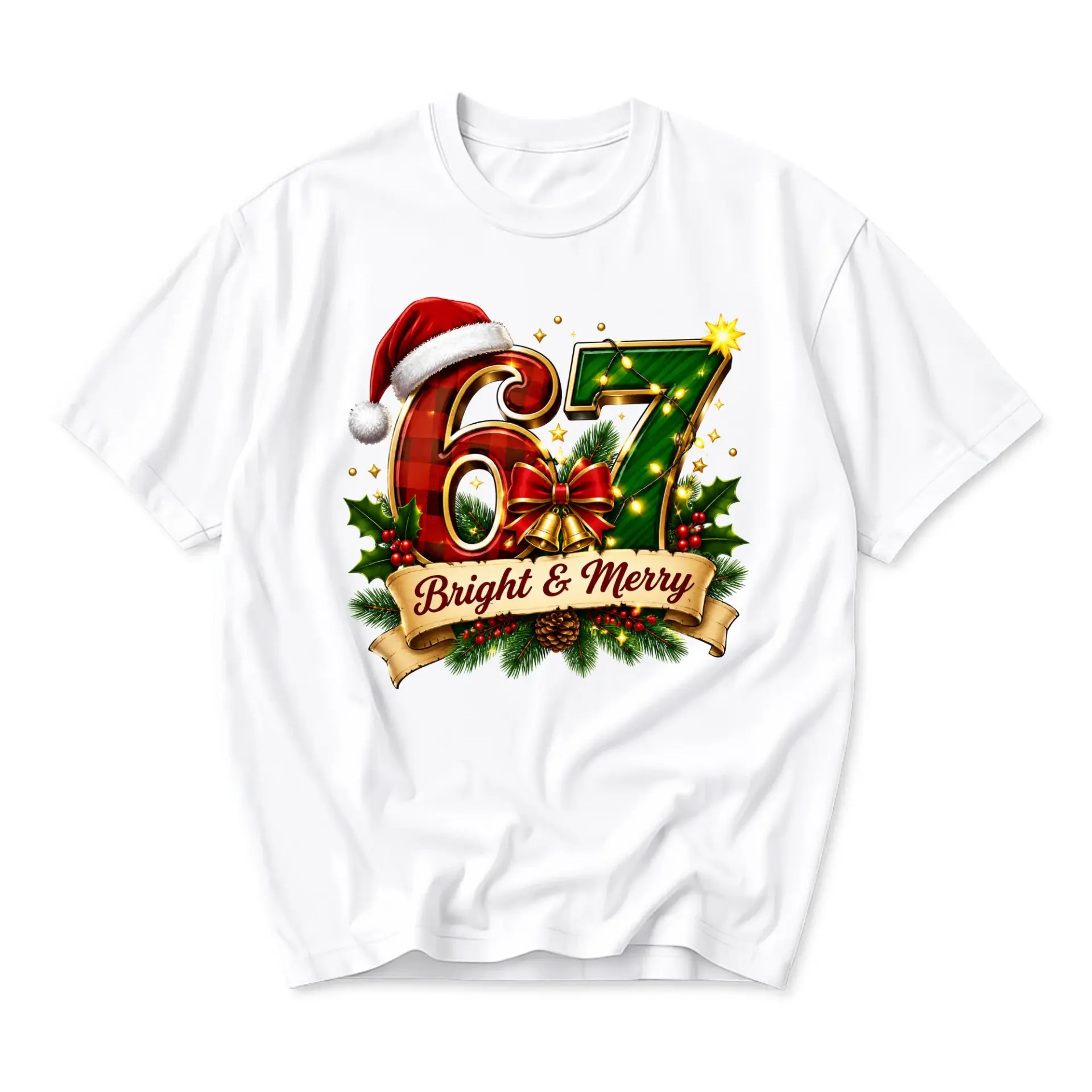 Graphic Tee 67 Bright and Merry Holiday Design Unisex Crew Neck Short Sleeve Shirt for Casual Winter Festive Wear