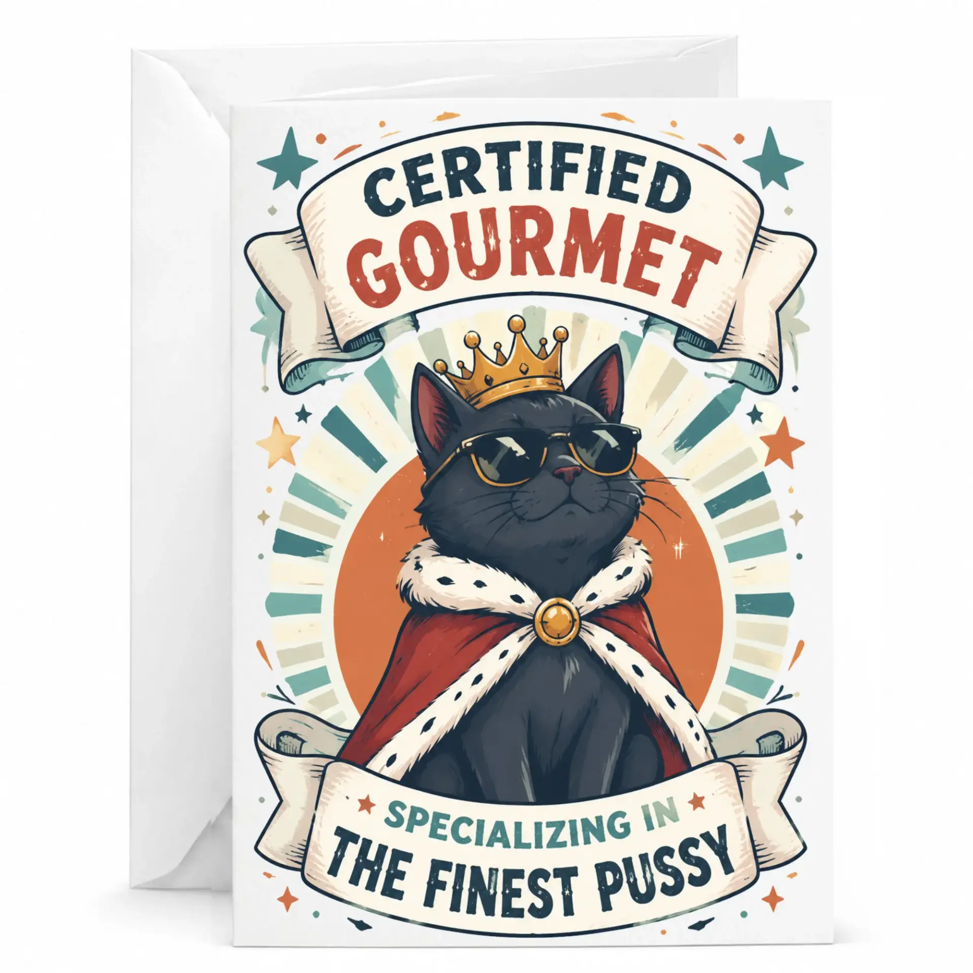 Funny Cat Greeting Card Certified Gourmet Design for Cat Lovers and Humorous Occasions 5x7 Card with Envelope